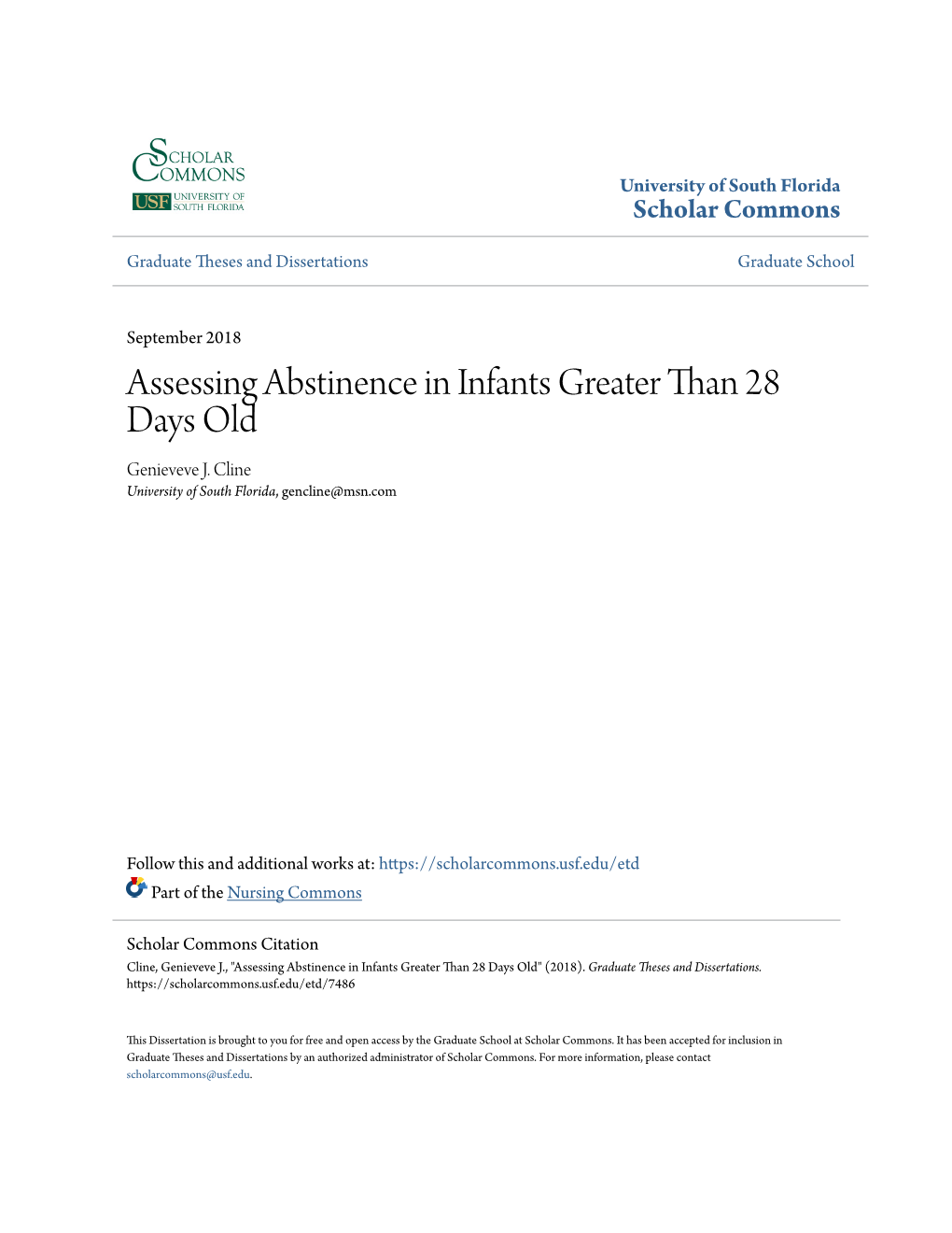 Assessing Abstinence in Infants Greater Than 28 Days Old Genieveve J