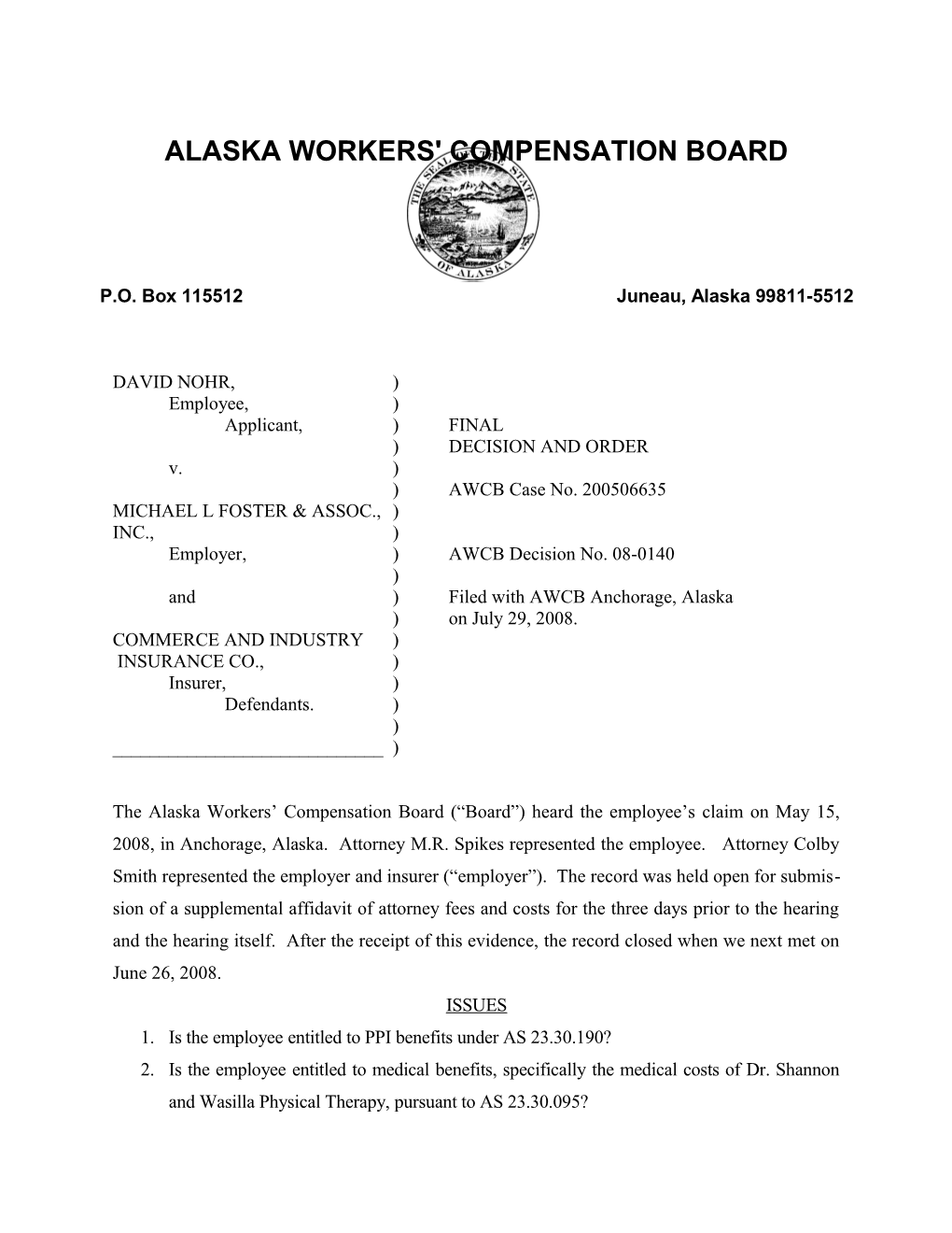 Alaska Workers' Compensation Board s20