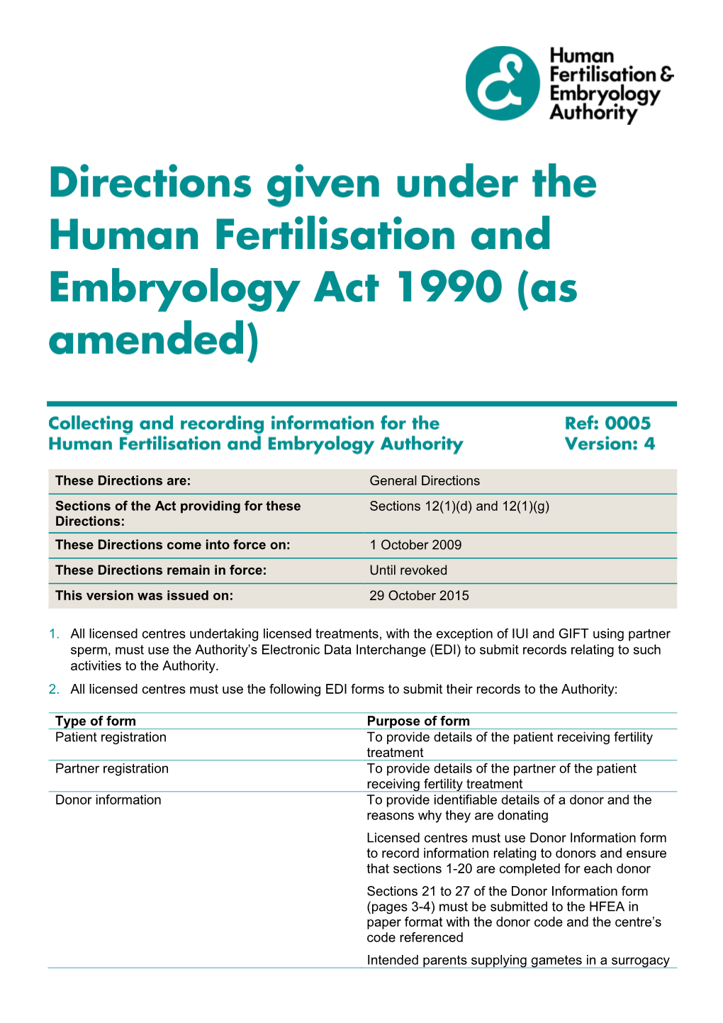 General Directions Sections of the Act Providing for These Directions