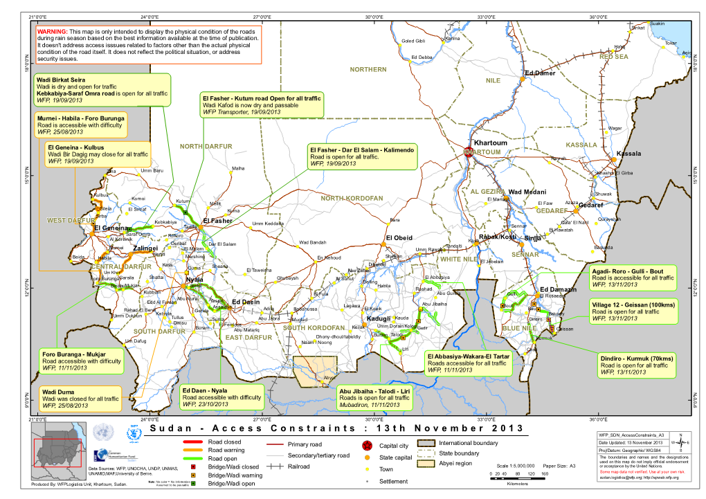 Sudan.Logistics@Wfp.Org; Note: No Color = No Information ! Settlement Produced By: Wfplogistics Unit, Khartoum, Sudan