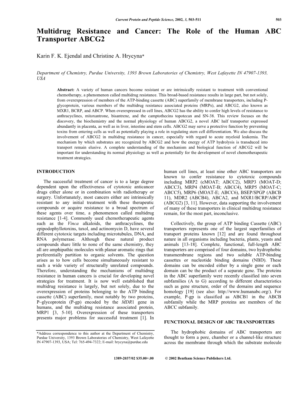 Multidrug Resistance and Cancer: the Role of the Human ABC Transporter ABCG2