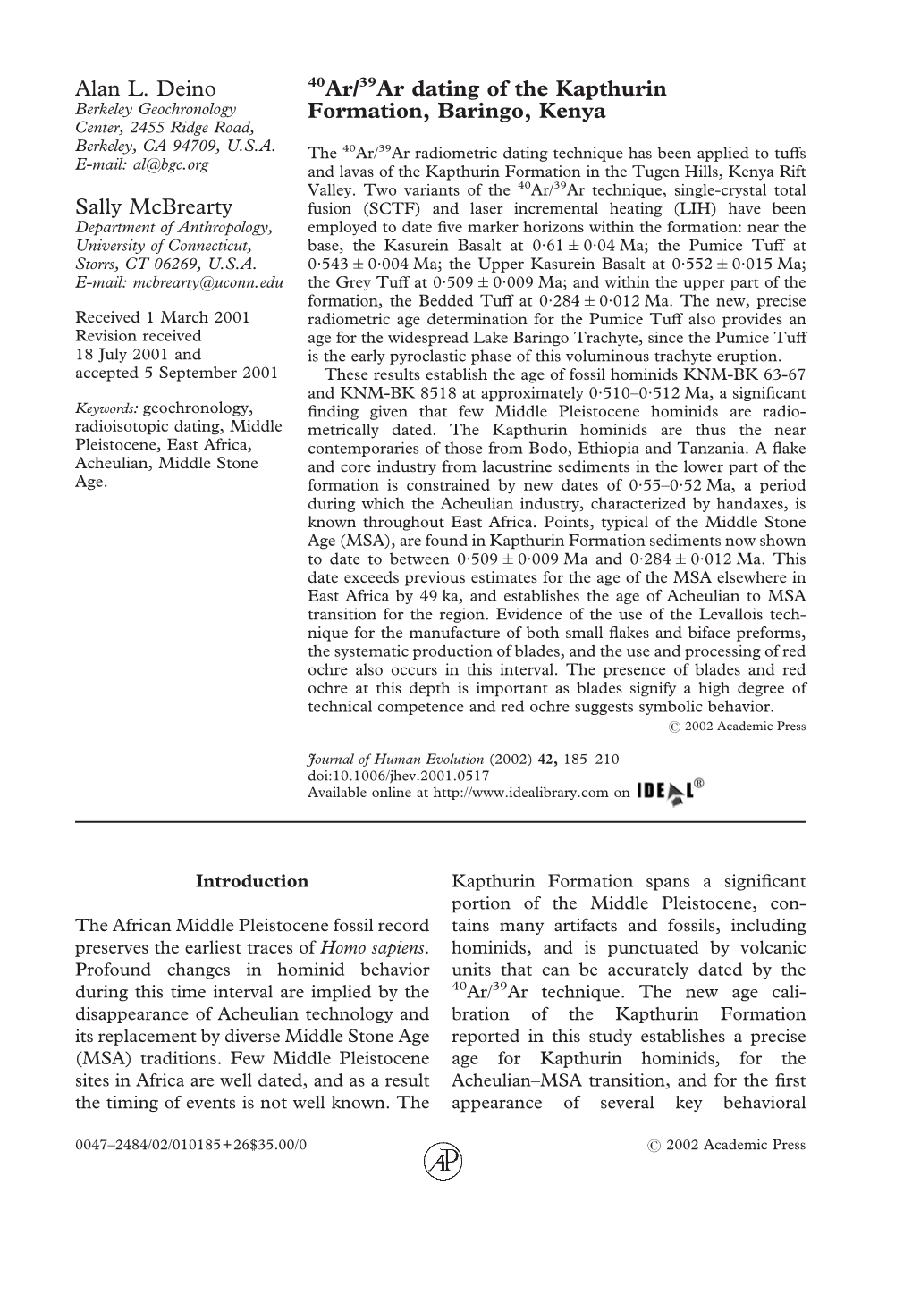 40Ar/39Ar Dating of the Kapthurin Formation, Baringo, Kenya