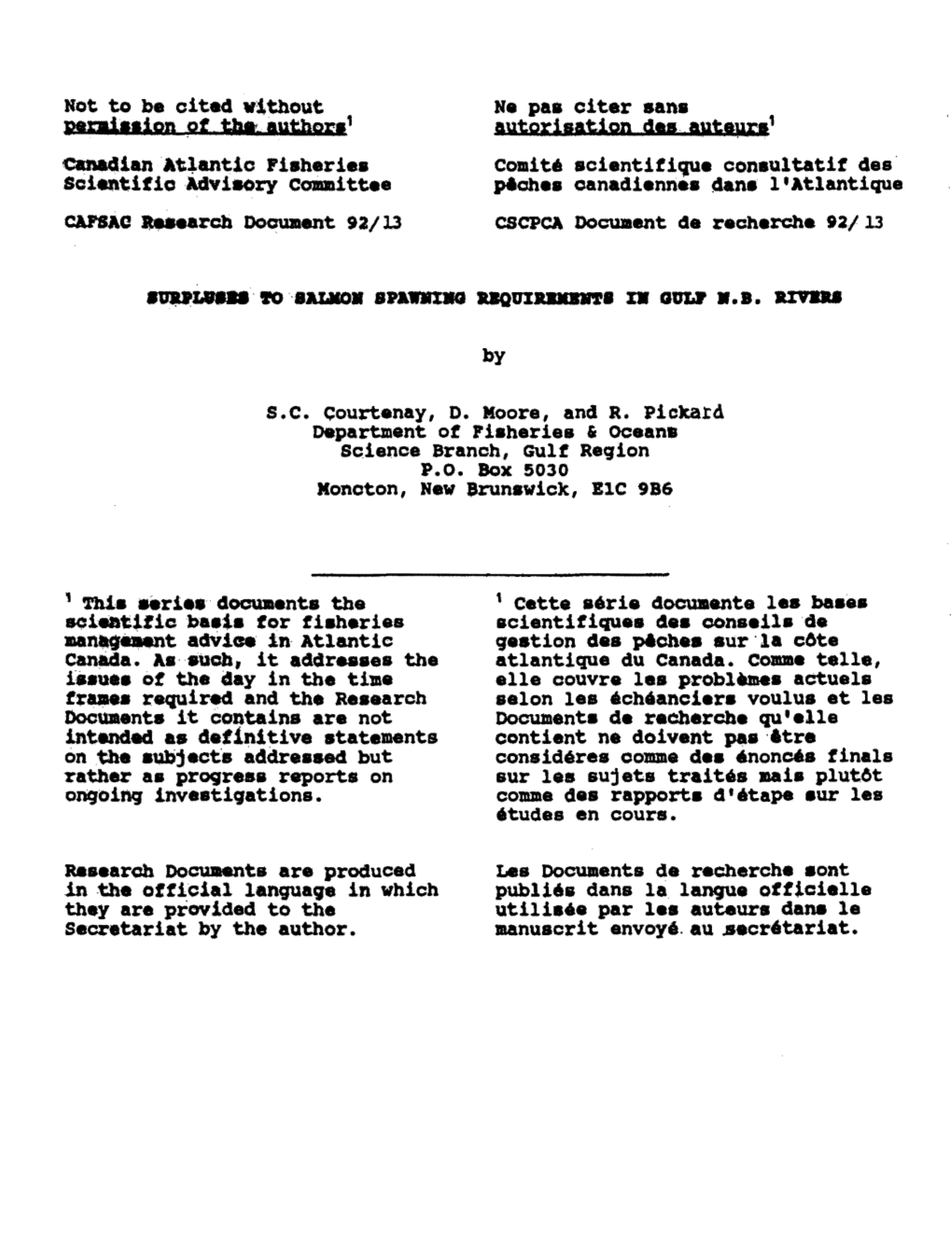 Not to Be Cited W~Thout Ne Paa Citer Aan. Autprilatign D,., Out'pei' Comita .Cientifiqua Consultatif D.S' Scieatifioadvi80ry