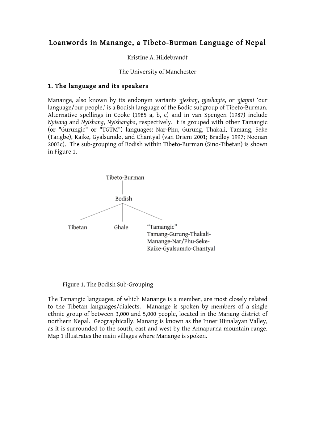 Loanwords in Manange, a Tibeto-Burman Language of Nepal