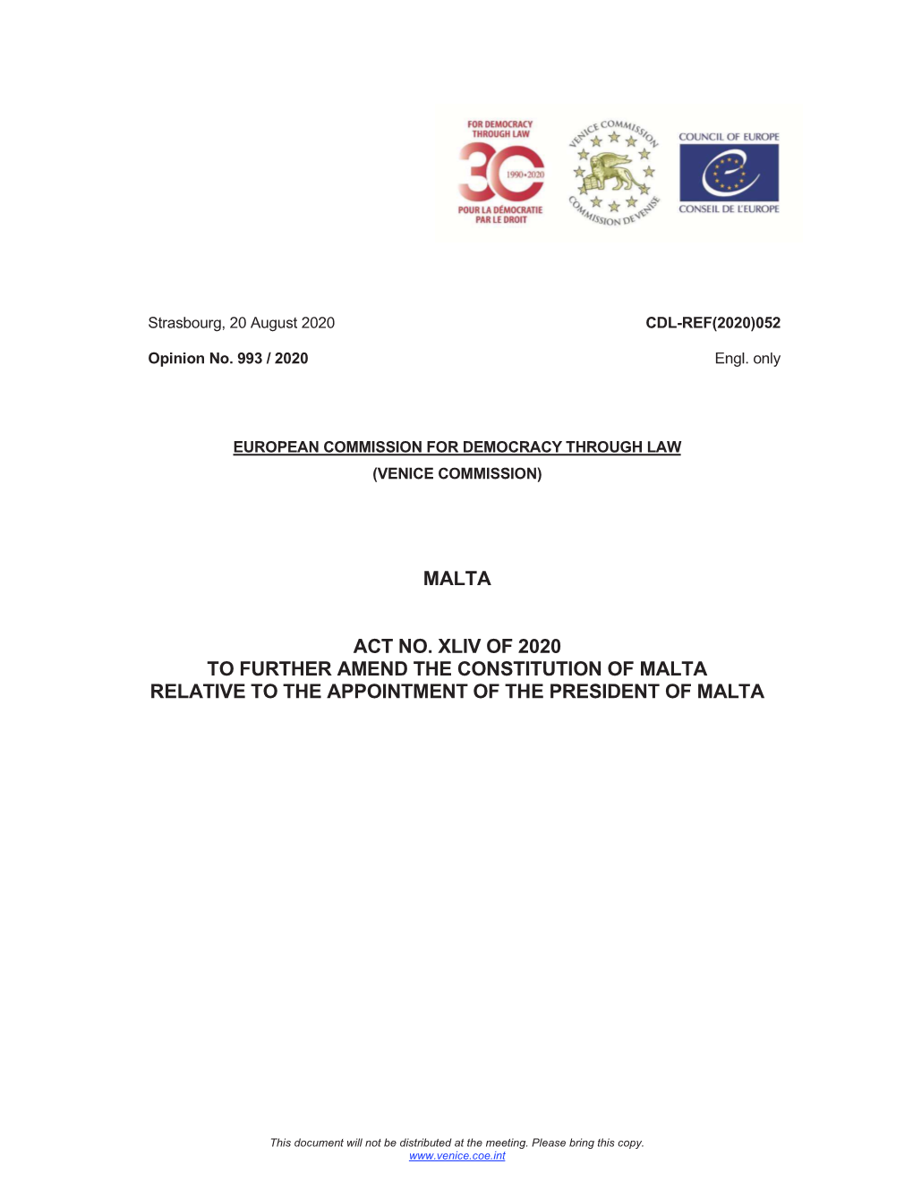 Malta Act No. Xliv of 2020 to Further Amend The