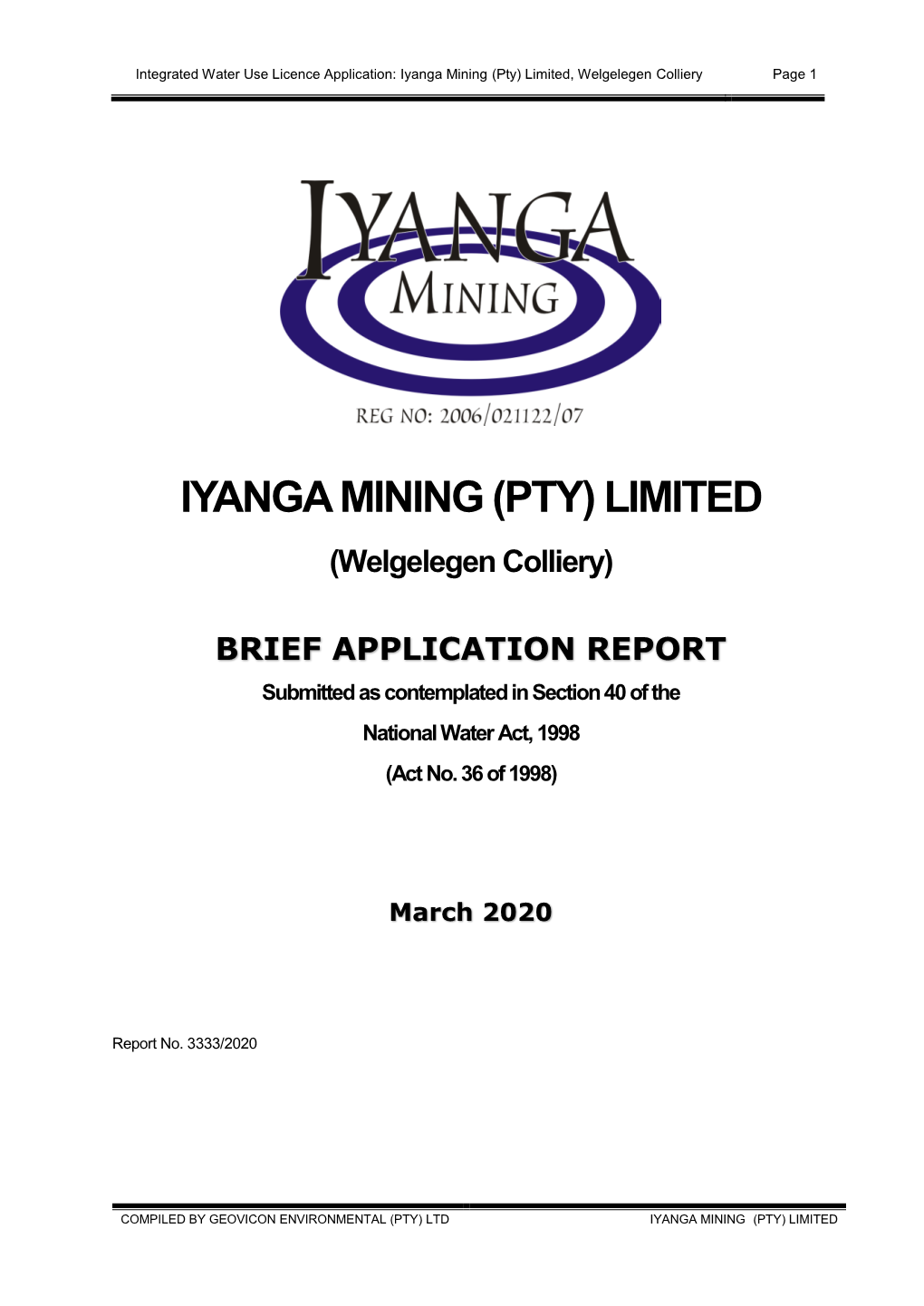 Iyanga Mining (Pty) Limited, Welgelegen Colliery Page 1