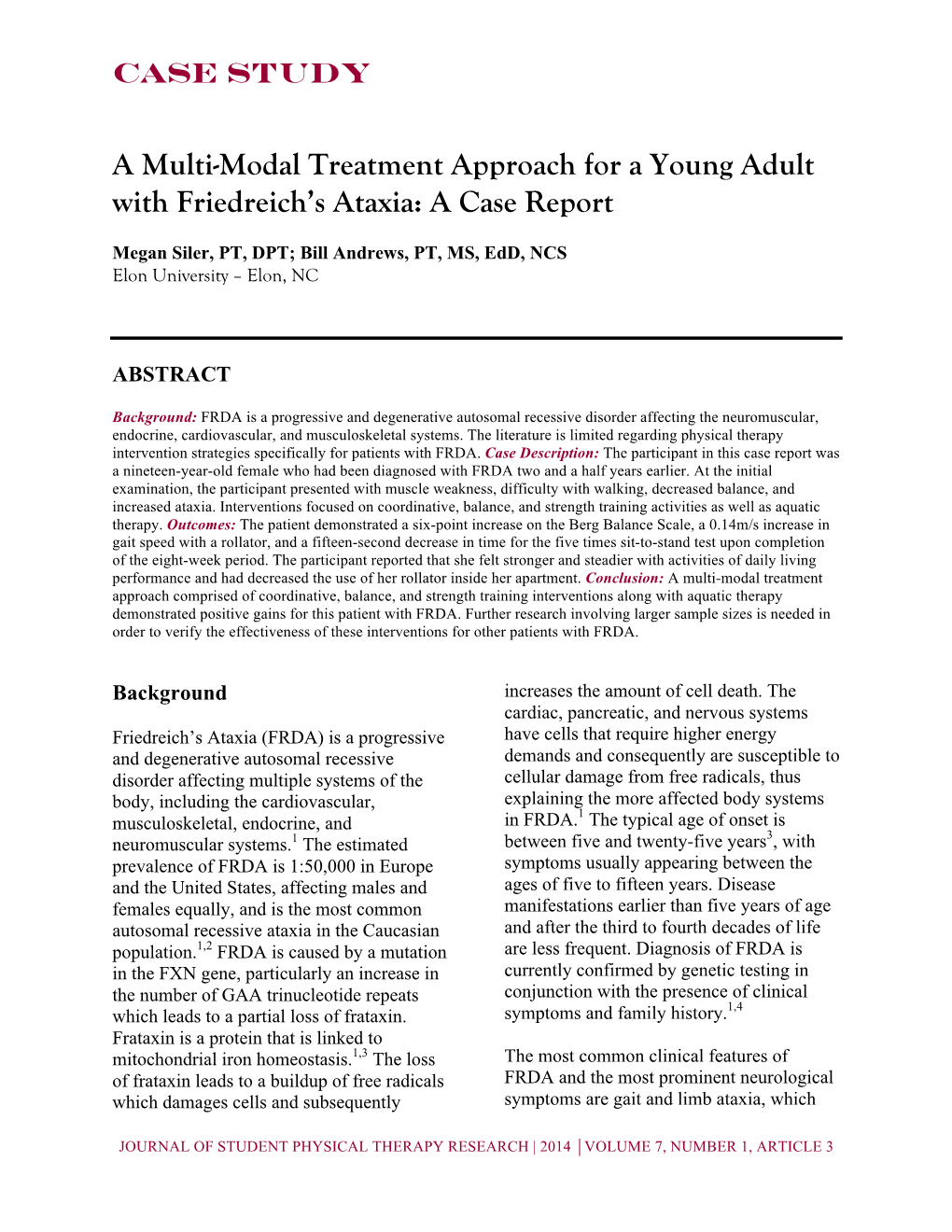 A Multi-Modal Treatment Approach for a Young Adult with Friedreich's Ataxia