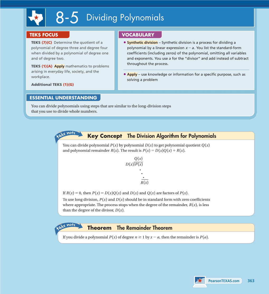 8-5 Dividing Polynomials