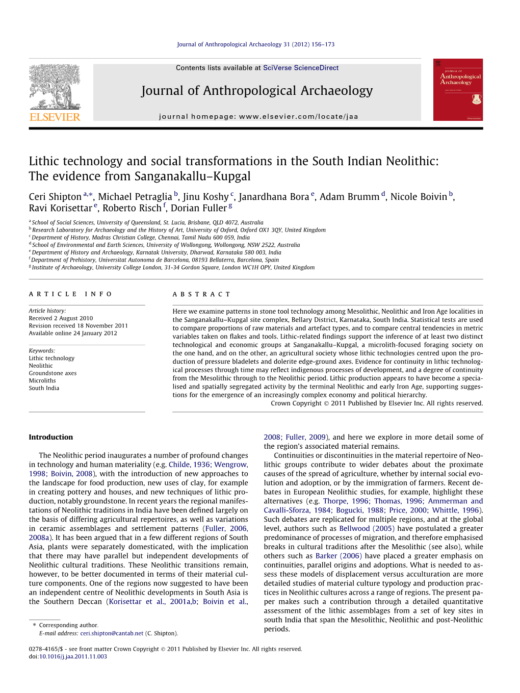 Journal of Anthropological Archaeology 31 (2012) 156–173