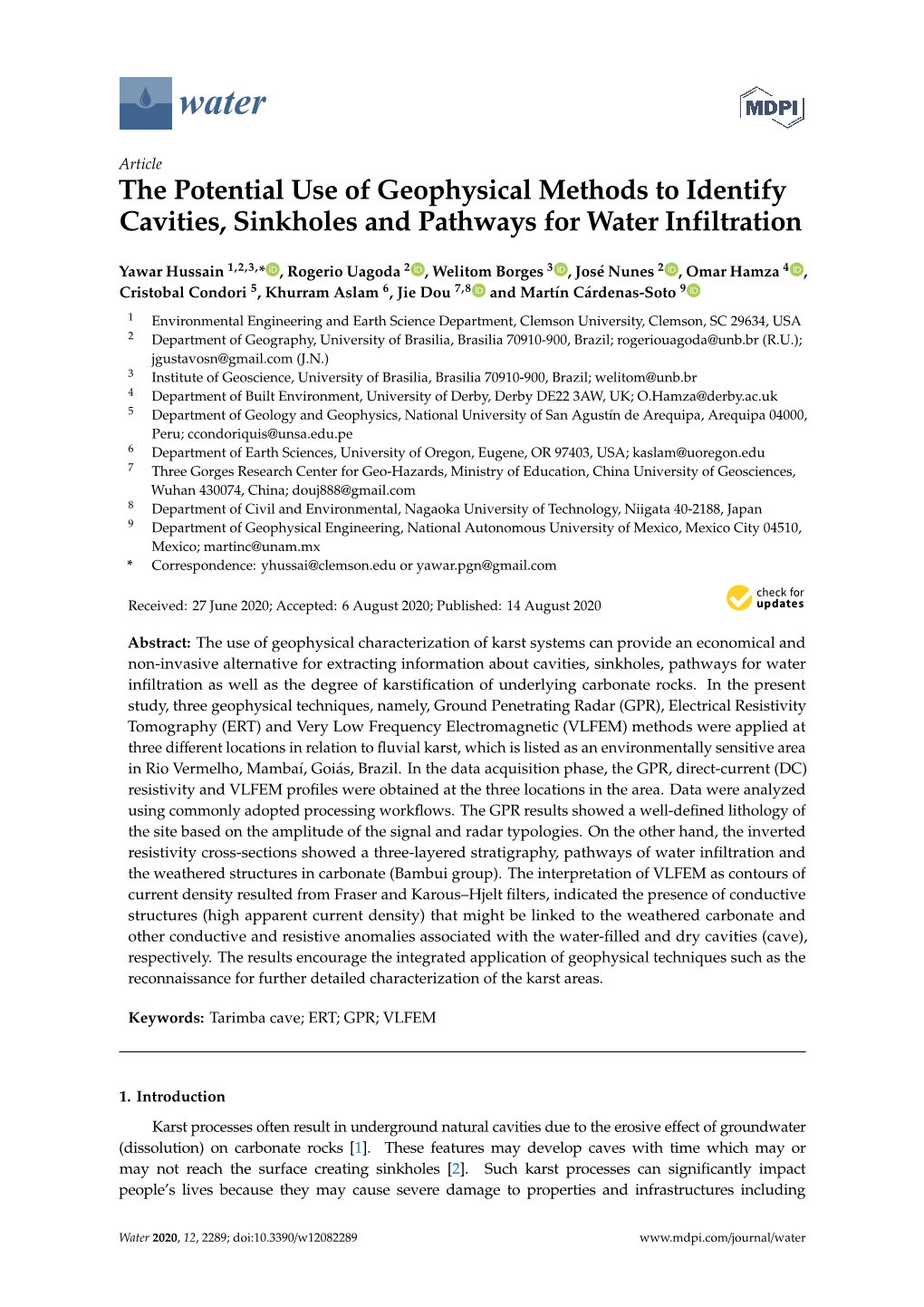 The Potential Use of Geophysical Methods to Identify Cavities, Sinkholes and Pathways for Water Infiltration