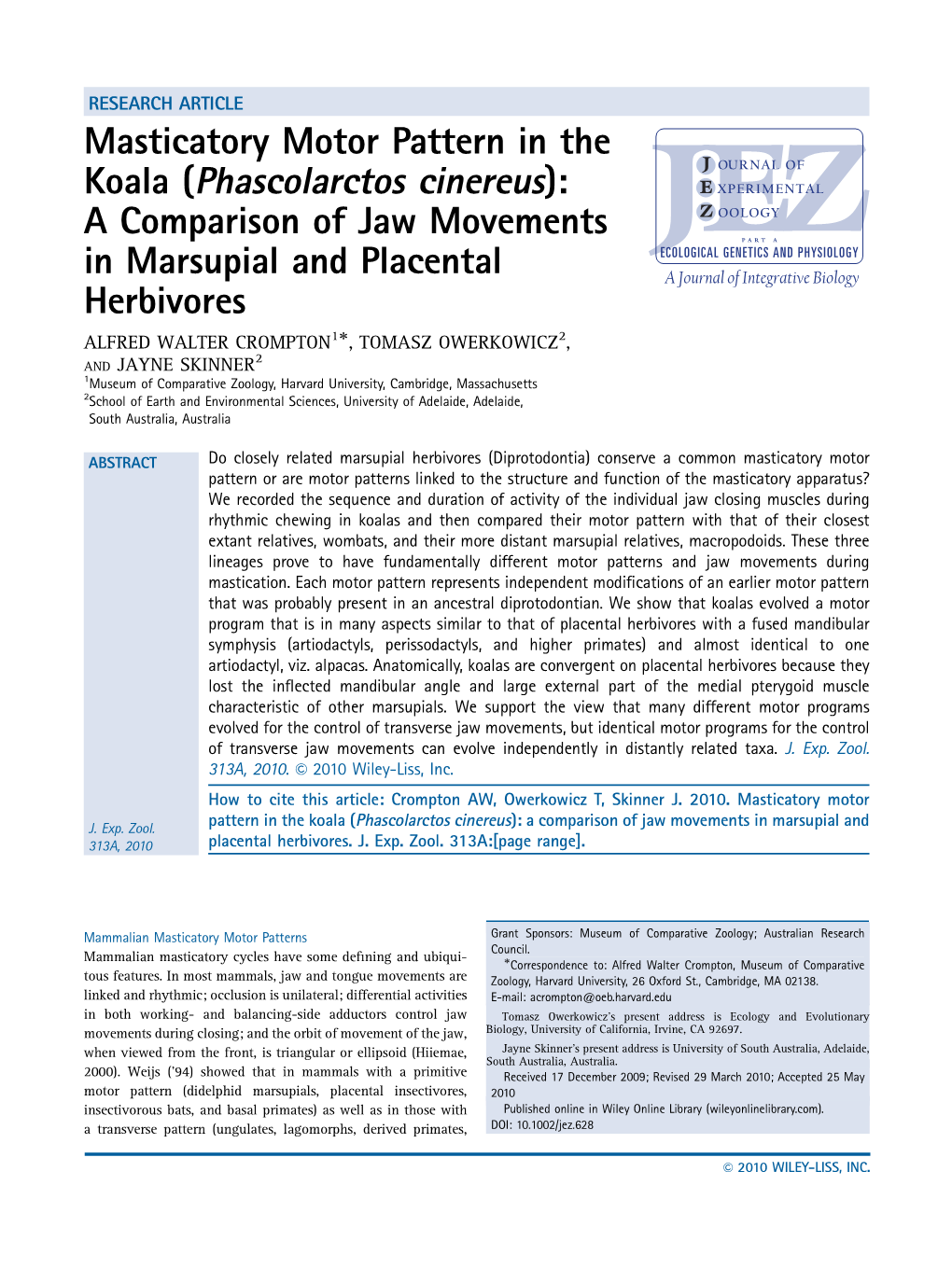 Masticatory Motor Pattern in the Koala (Phascolarctos Cinereus)