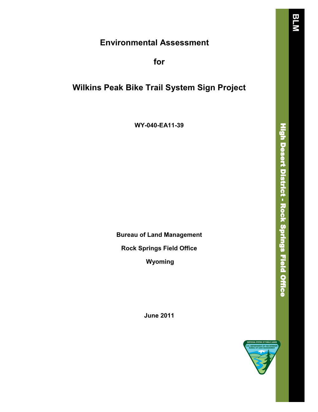 BLM Environmental Assessment for Wilkins Peak Bike Trail System Sign