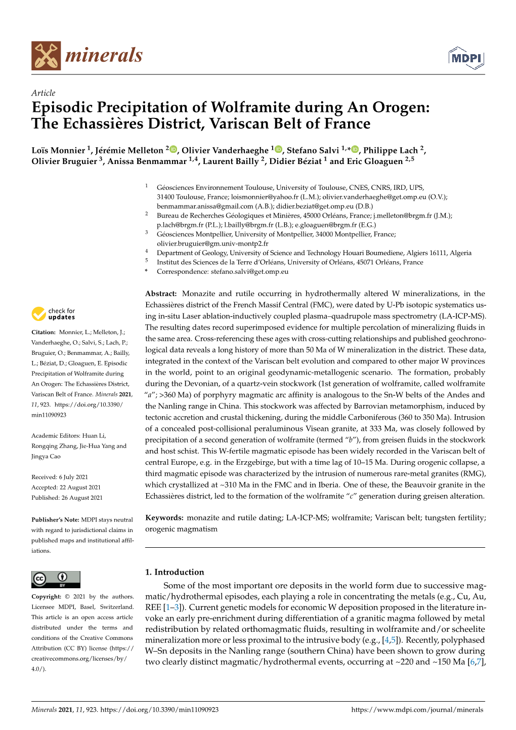 The Echassières District, Variscan Belt of France