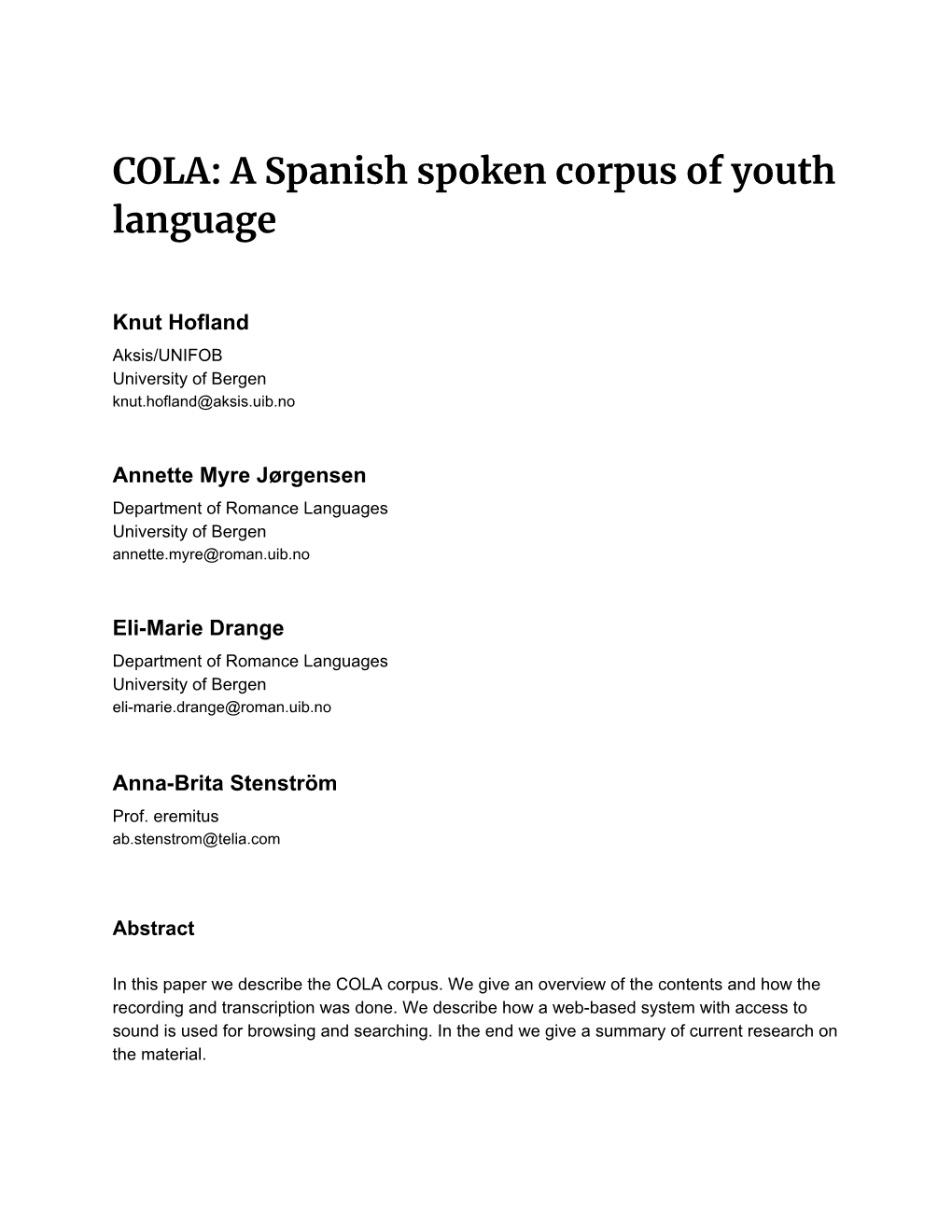 COLA: a Spanish Spoken Corpus of Youth Language