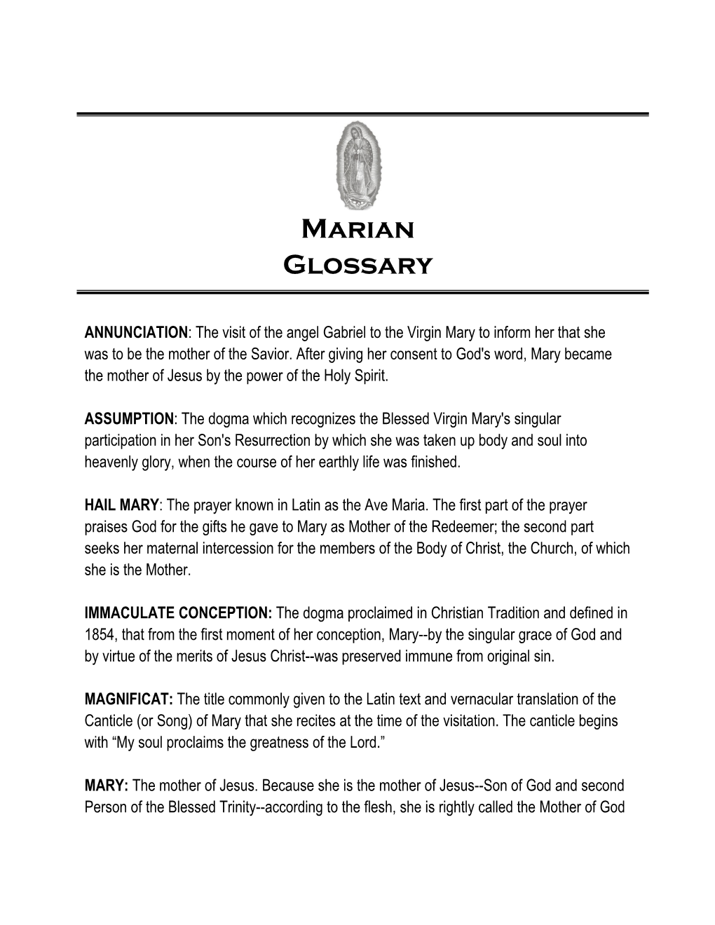 Marian Glossary