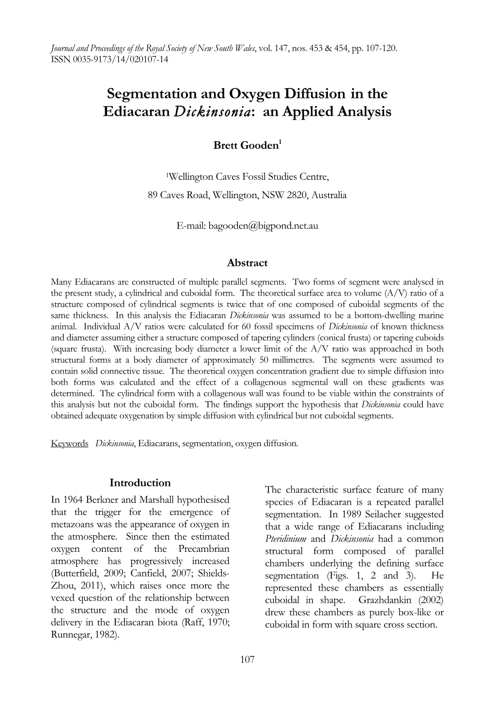 Segmentation and Oxygen Diffusion in the Ediacaran Dickinsonia: an Applied Analysis