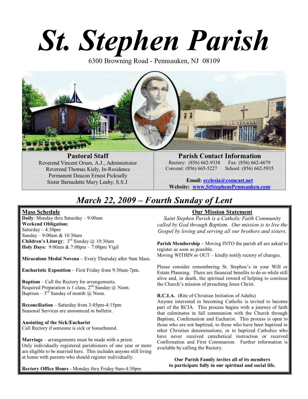 St. Stephen Parish 6300 Browning Road ­ Pennsauken, NJ 08109