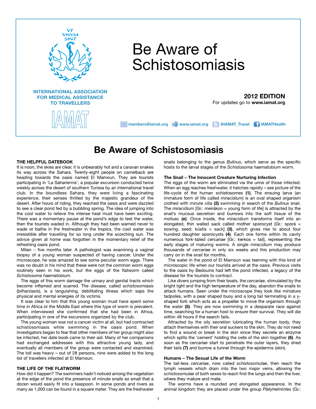 Be Aware of Schistosomiasis