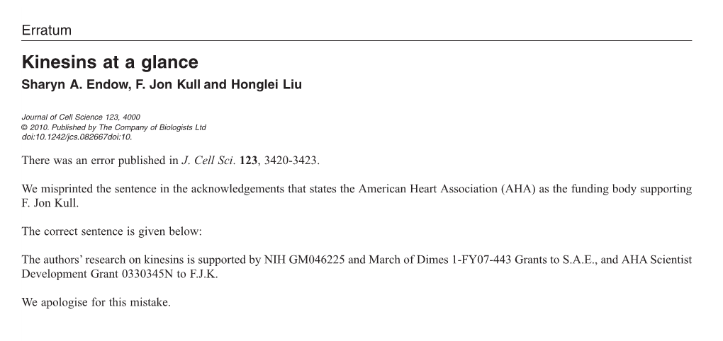 Kinesins at a Glance Sharyn A