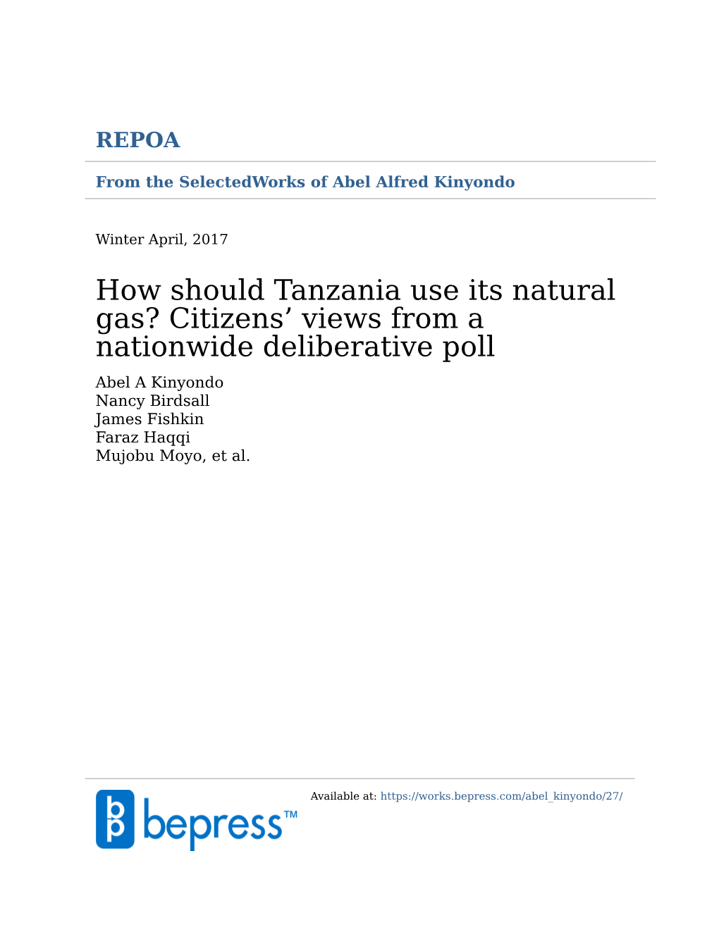 How Should Tanzania Use Its Natural Gas? Citizens' Views from A