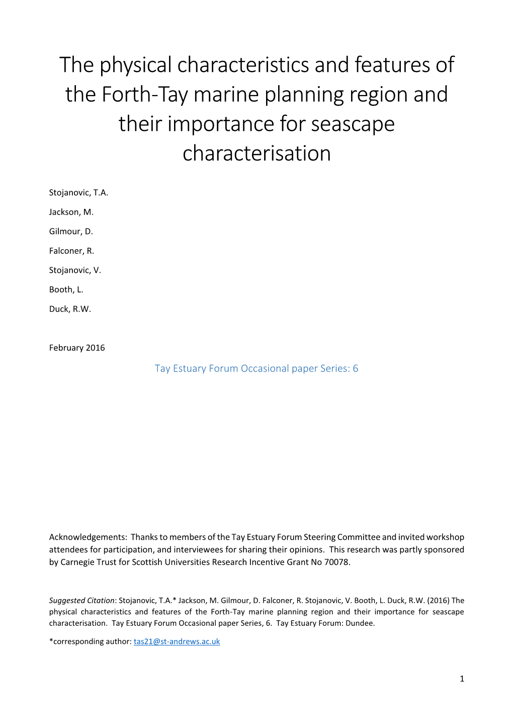 Forth Tay Seascape Characterisation Report