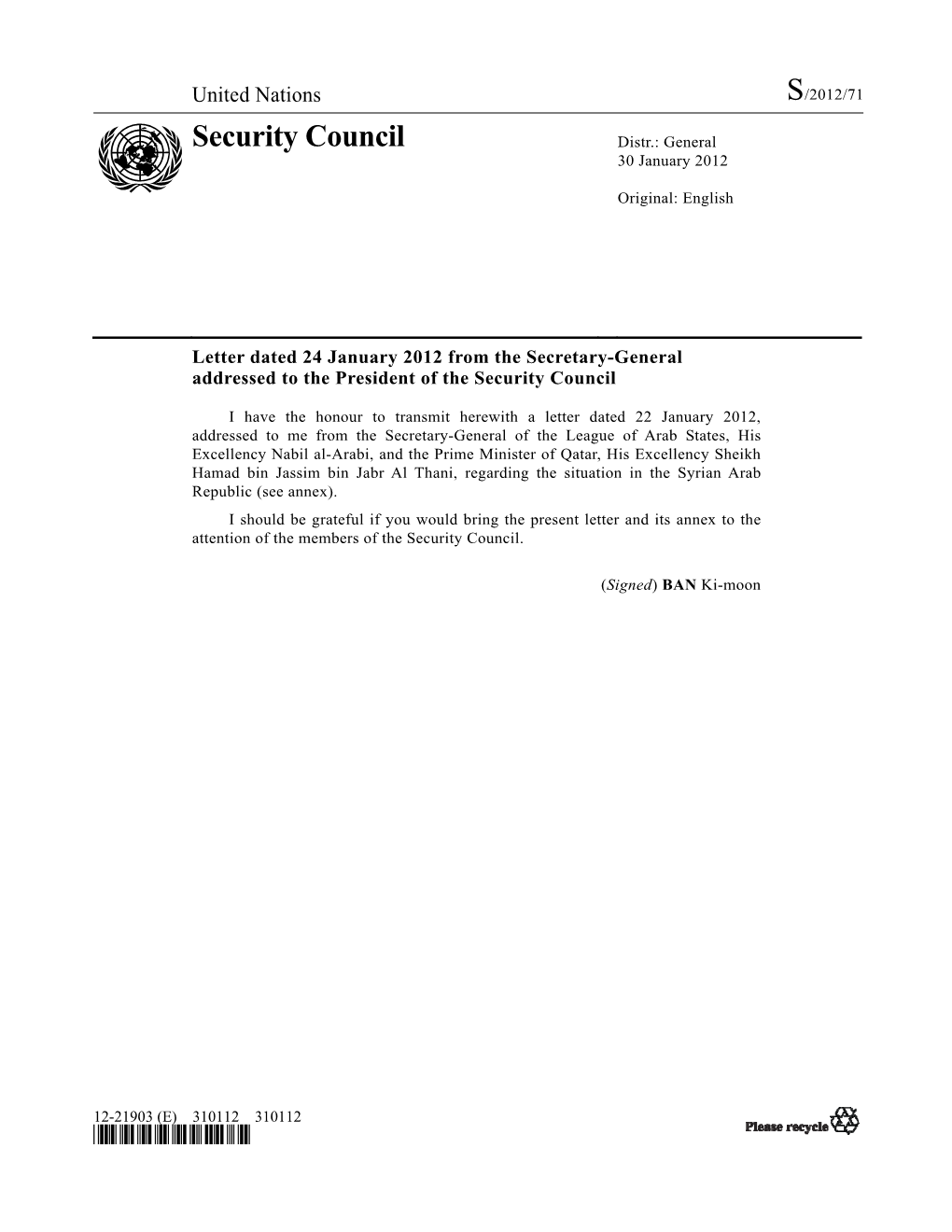 Security Council Distr.: General 30 January 2012
