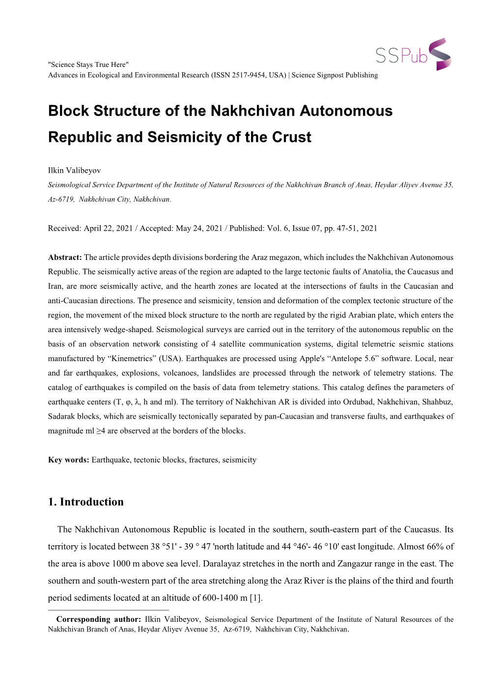 Block Structure of the Nakhchivan Autonomous Republic and Seismicity of the Crust