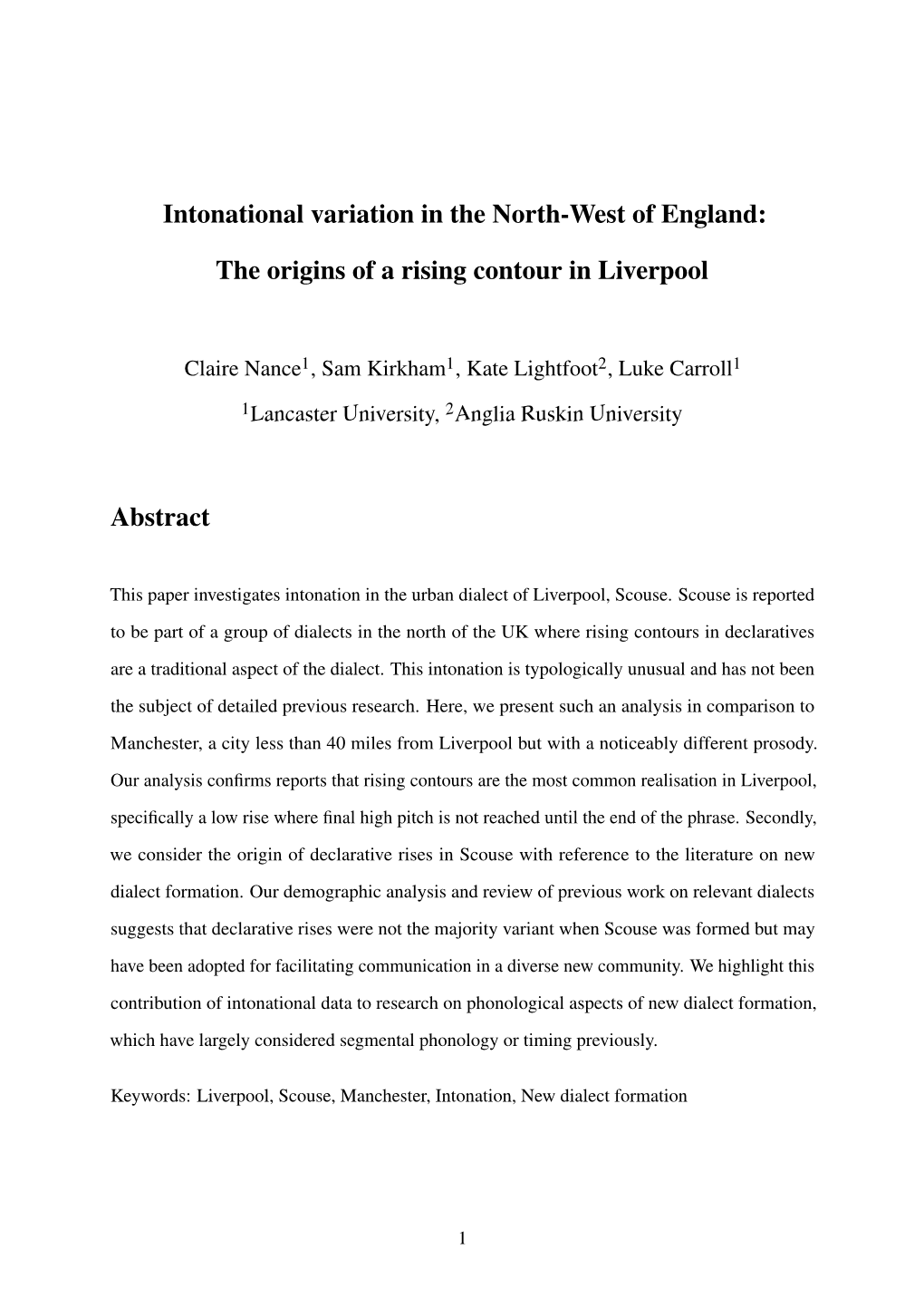 The Origins of a Rising Contour in Liverpool Abstract