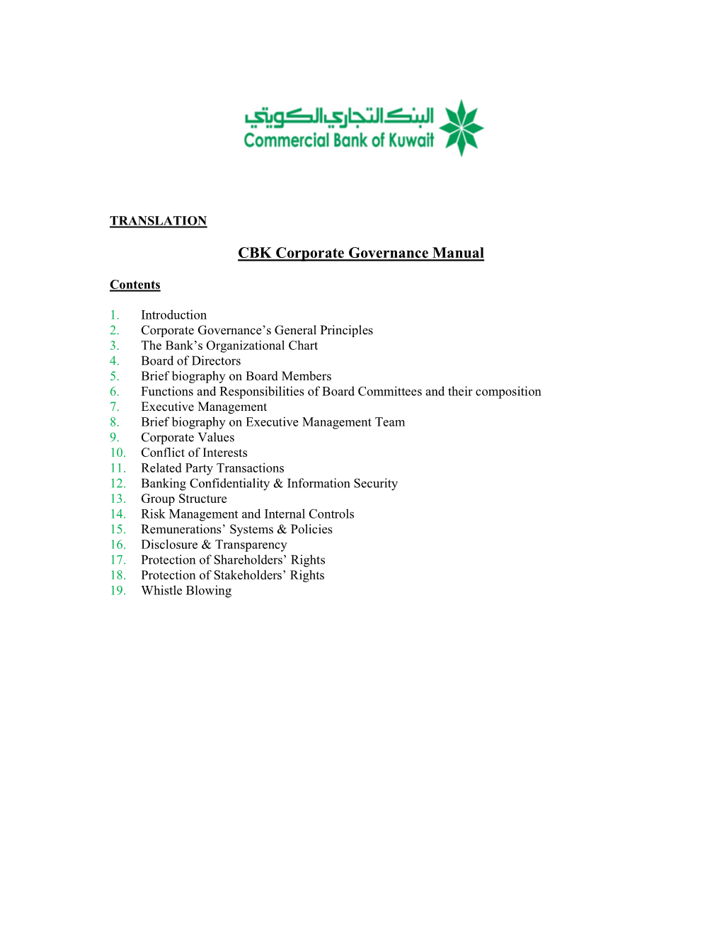 CBK Corporate Governance Manual