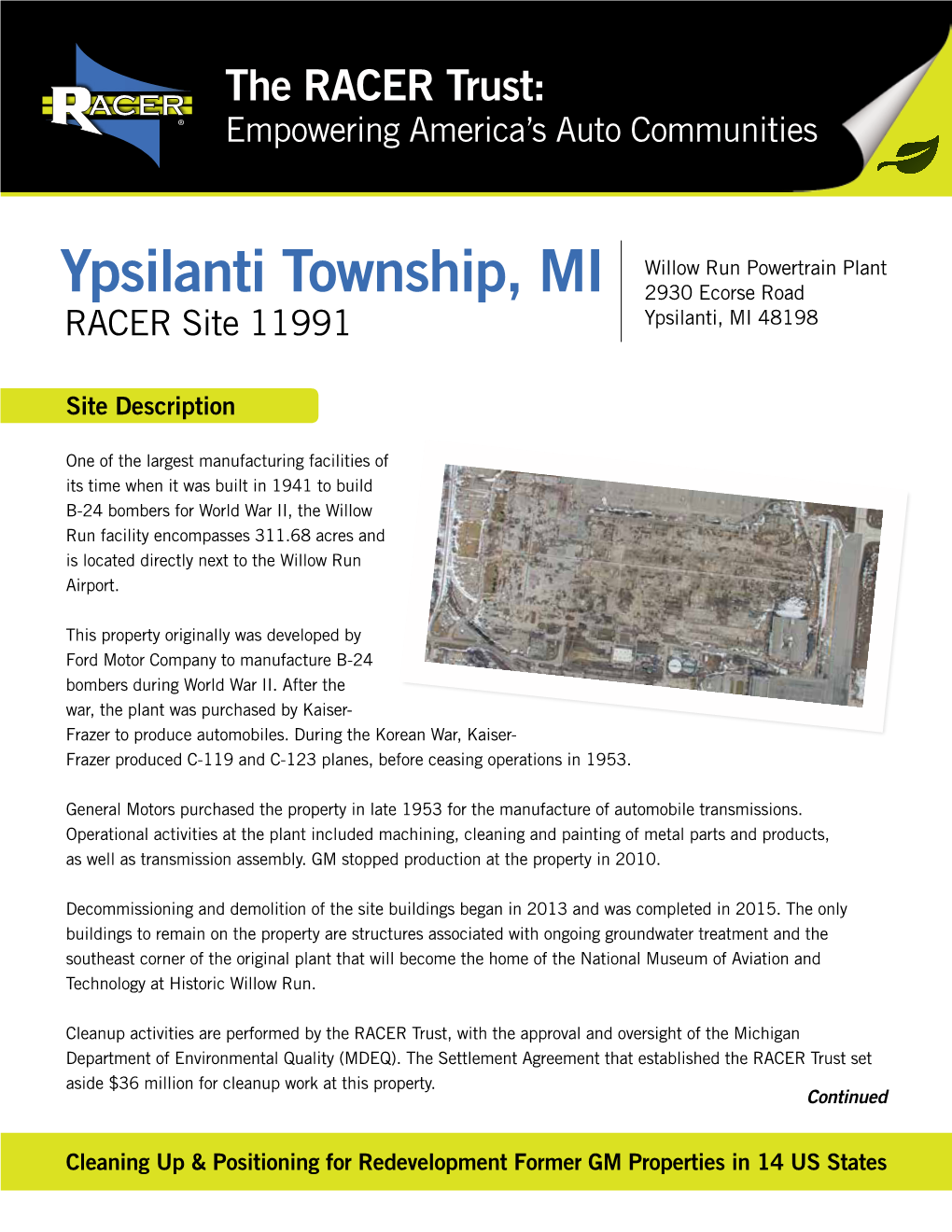 Ypsilanti Township, MI 2930 Ecorse Road RACER Site 11991 Ypsilanti, MI 48198