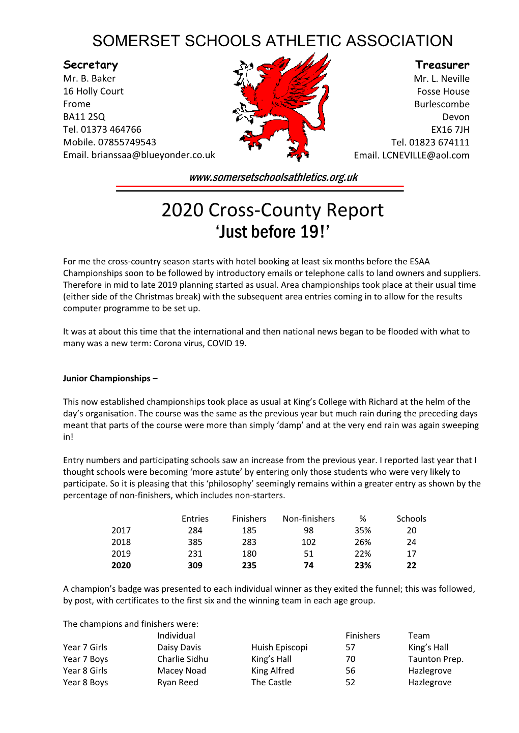 2020 Cross-County Report ‘Just Before 19!’