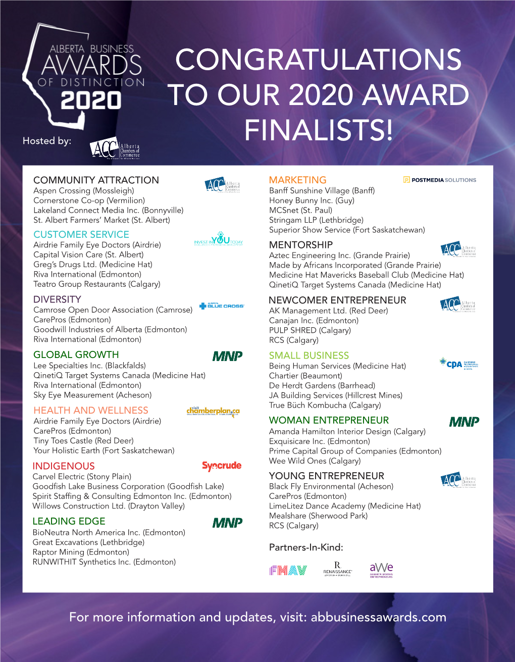 Congratulations to Our 2020 Award Finalists!