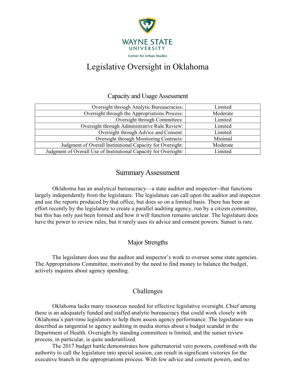 Legislative Oversight in Oklahoma