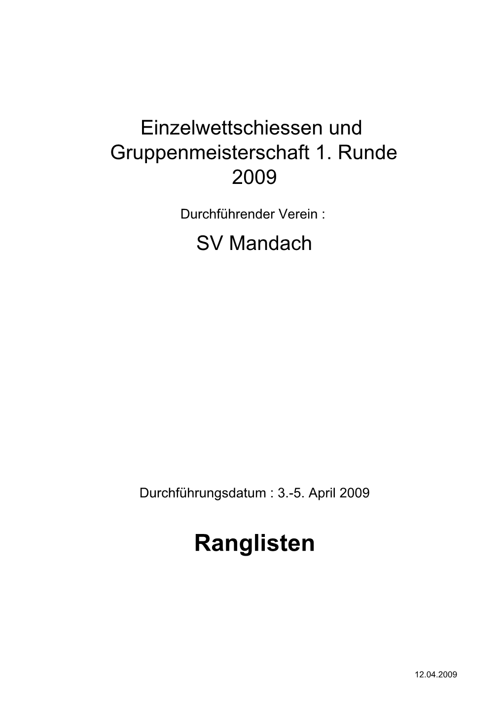 Rangliste EWS 2009