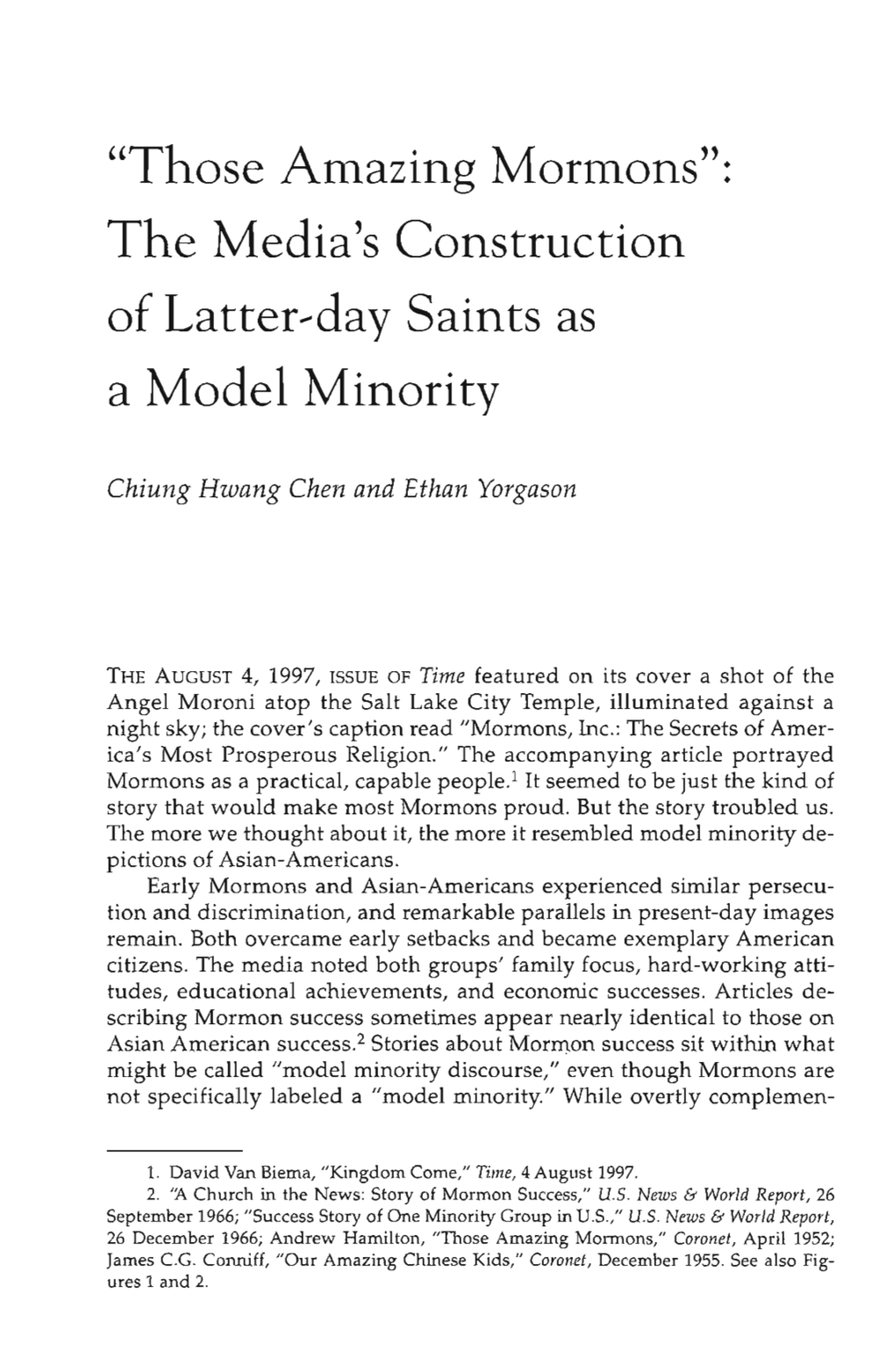 The Media's Construction of Latter-Day Saints As a Model Minority