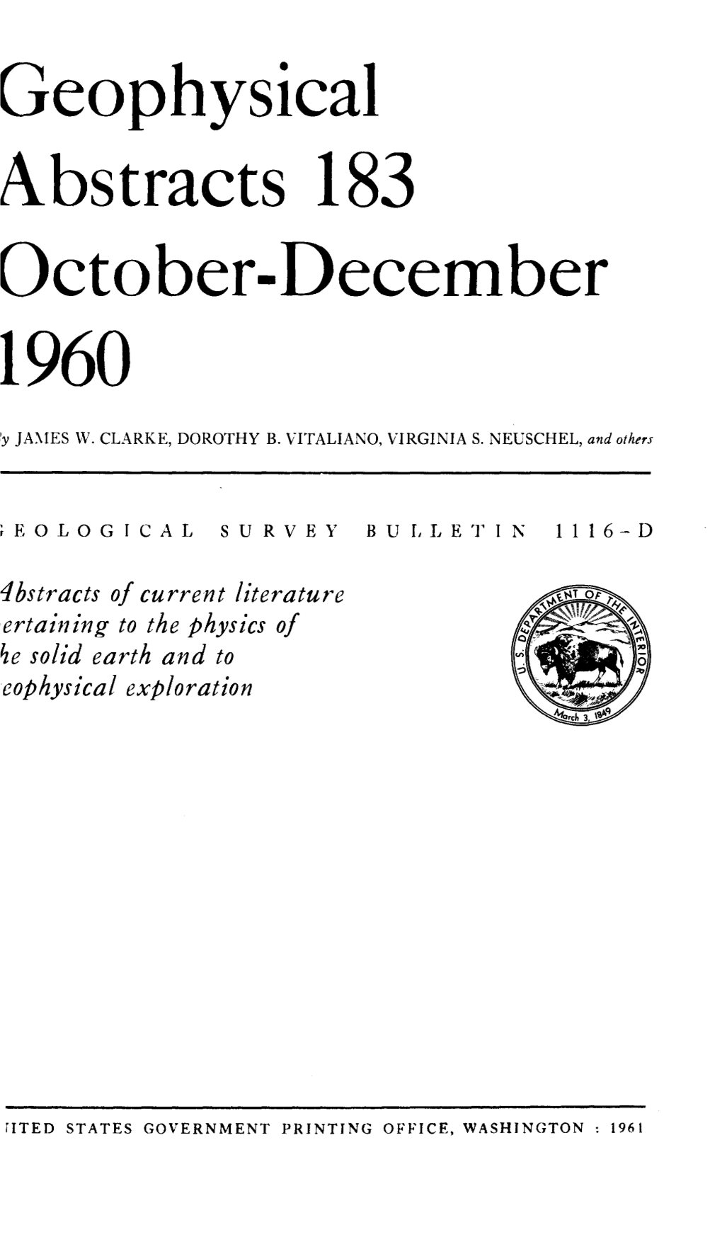 Geophysical Abstracts 183 October-December 1960