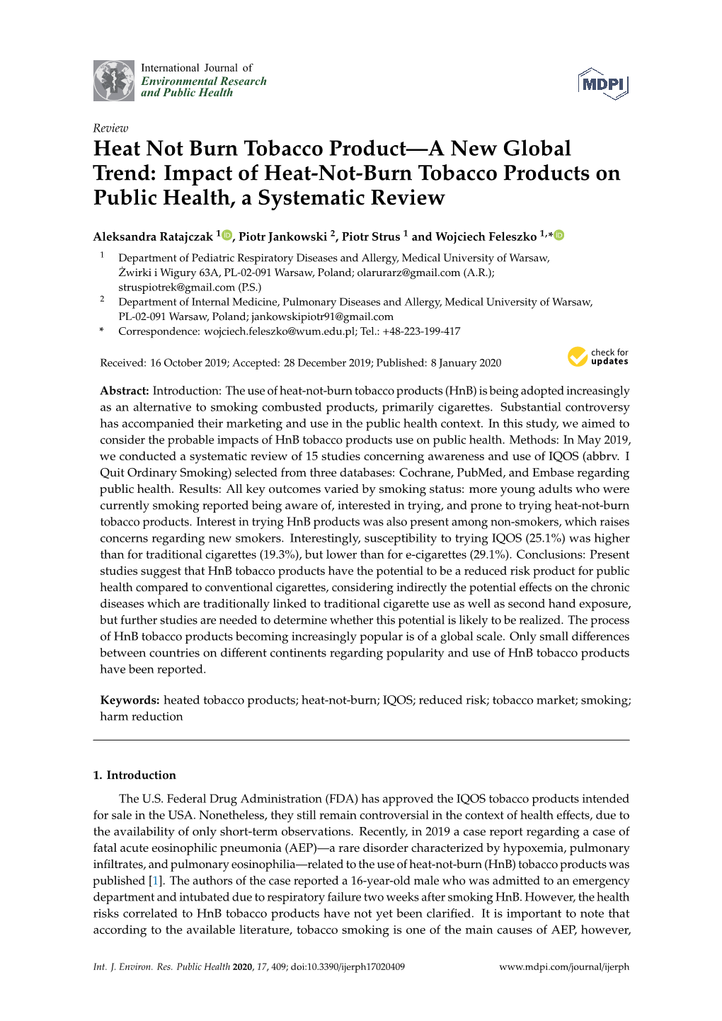 Heat Not Burn Tobacco Product—A New Global Trend: Impact of Heat-Not-Burn Tobacco Products on Public Health, a Systematic Review