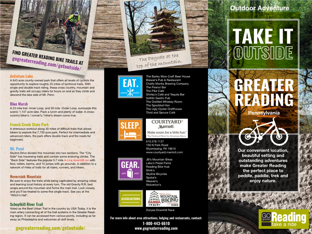 TAKE IT FIND GREATER READING BIKE TRAILS at Gogreaterreading.Com/Getoutside/ the Pagoda at The