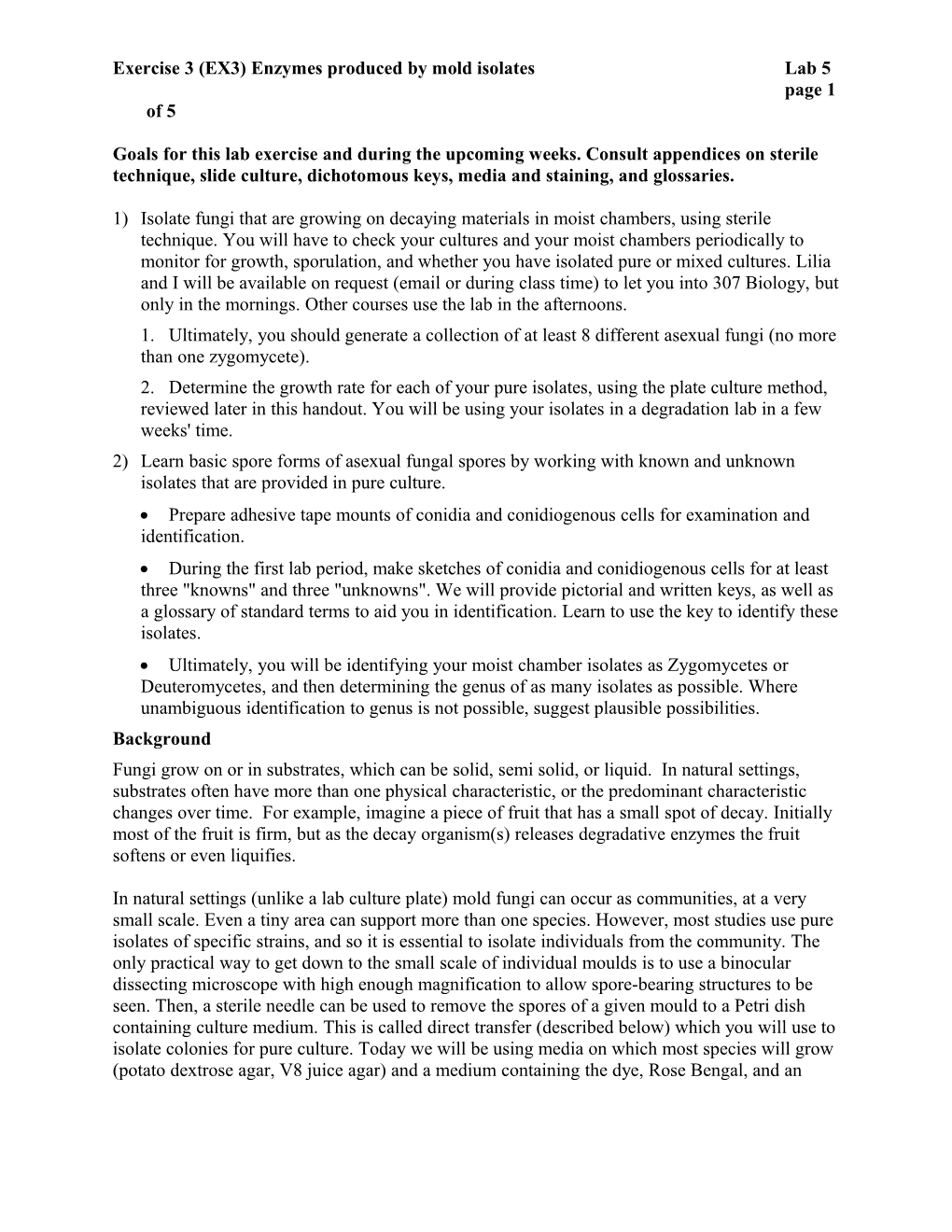 Exercise 3 (EX3) Enzymes Produced by Mold Isolates Lab 5 Page 1 of 5