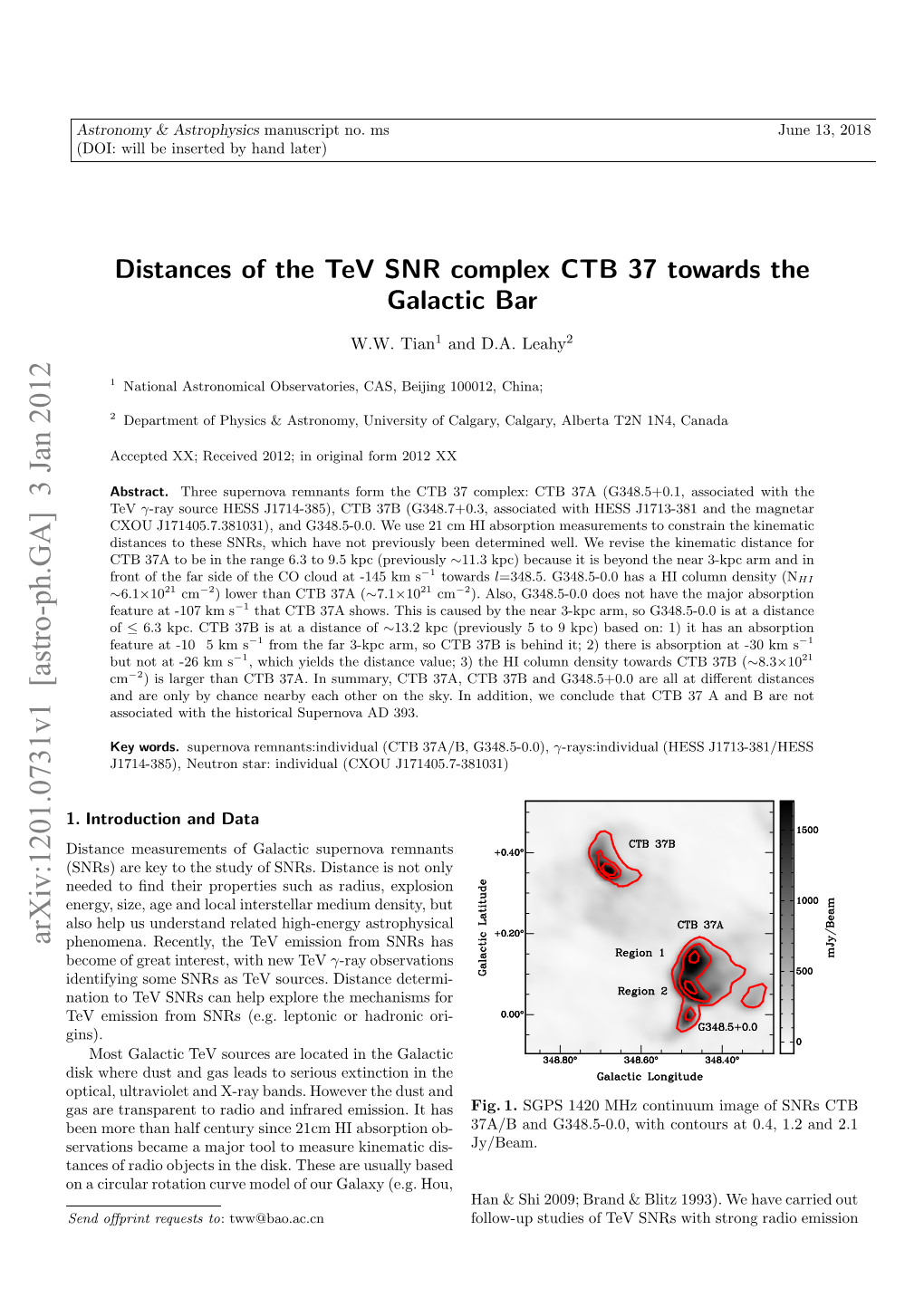 Distances of the Tev SNR Complex CTB 37 Towards the Galactic