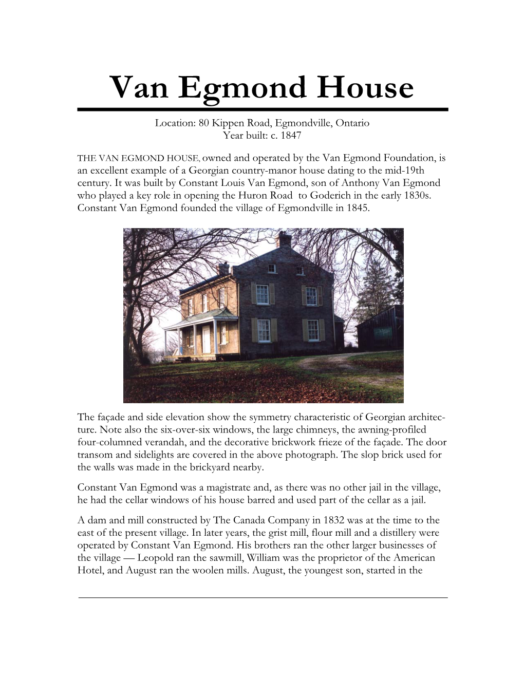 Van Egmond House