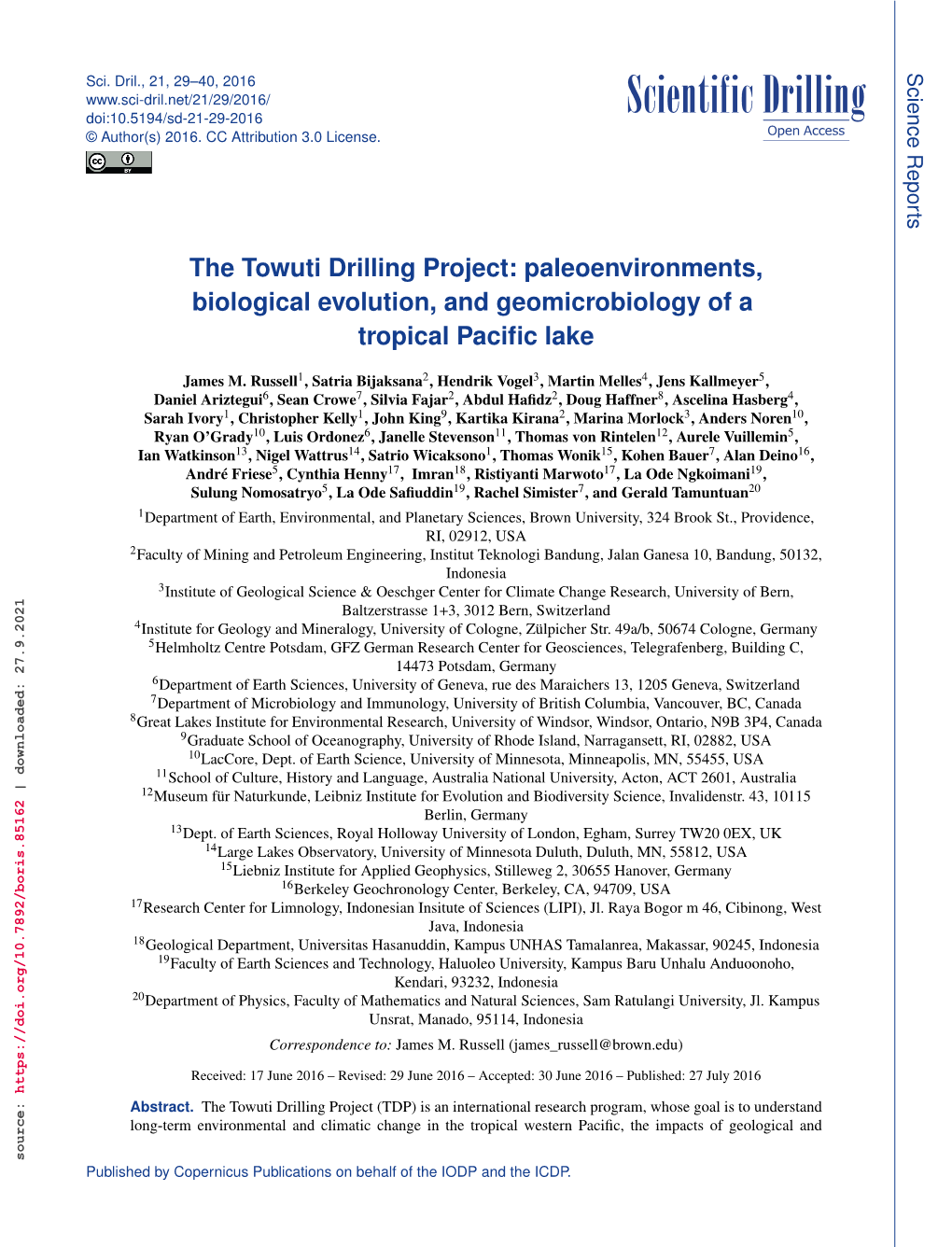 The Towuti Drilling Project