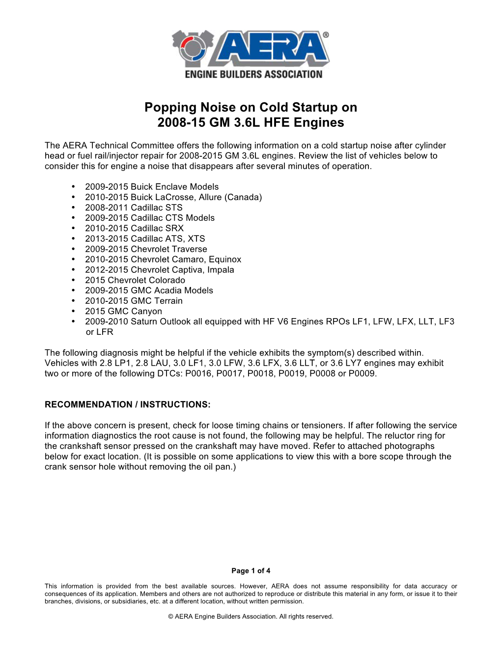 Popping Noise on Cold Startup on 2008-15 GM 3.6L HFE Engines