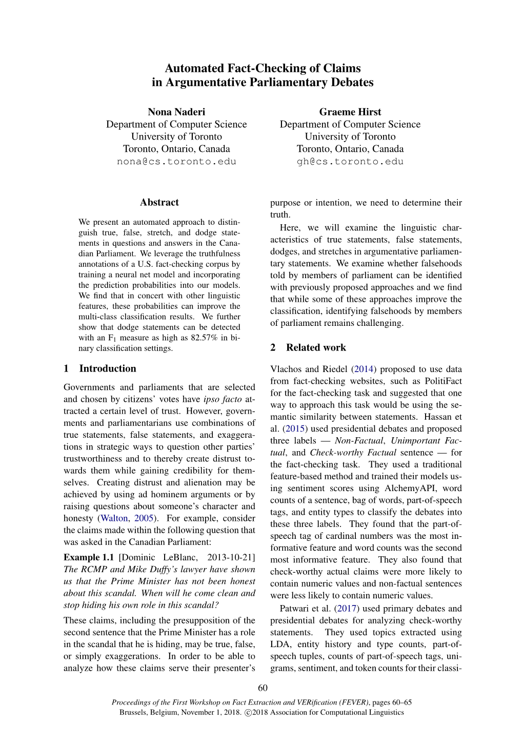 Automated Fact-Checking of Claims in Argumentative Parliamentary Debates