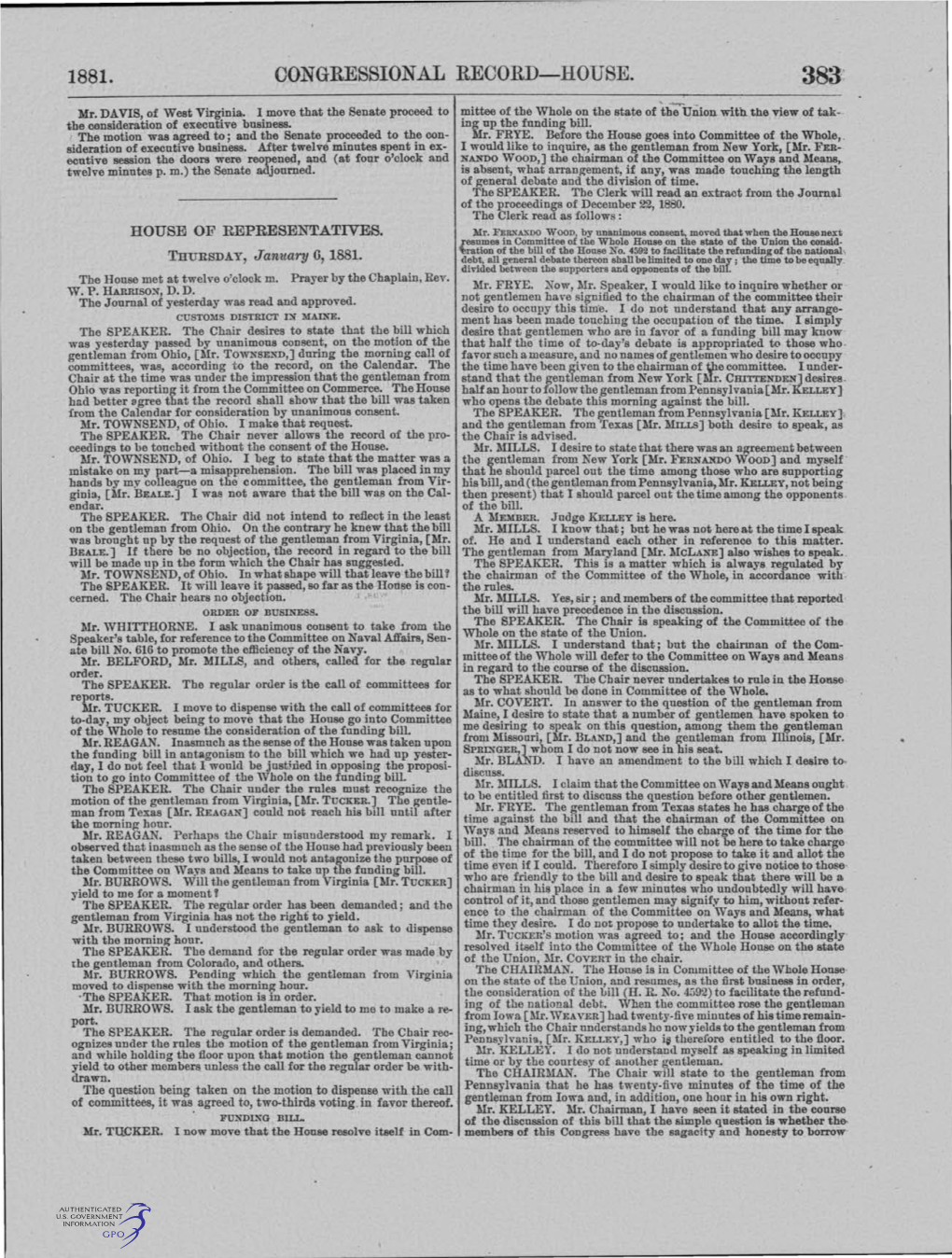 1881. Congressional Record-House