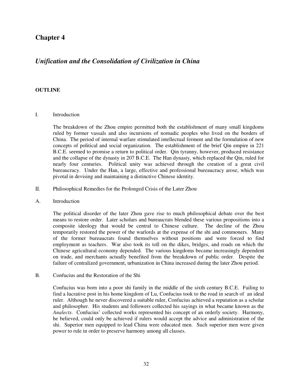 Chapter 4 Unification and the Consolidation of Civilization in China
