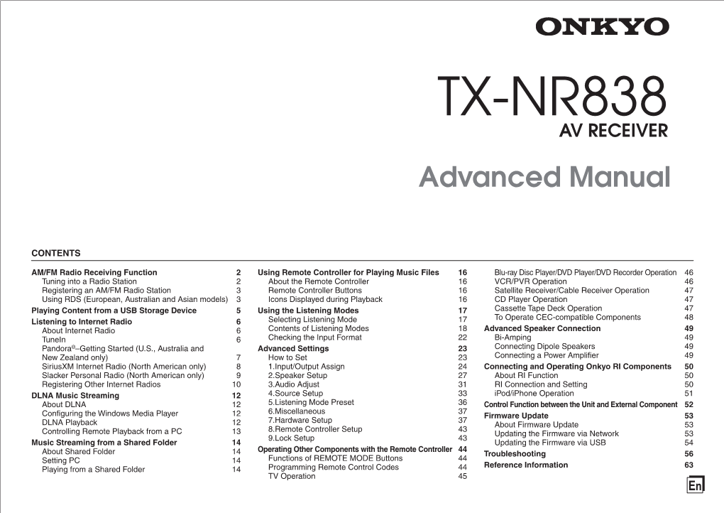 TX-NR838 AV RECEIVER Advanced Manual