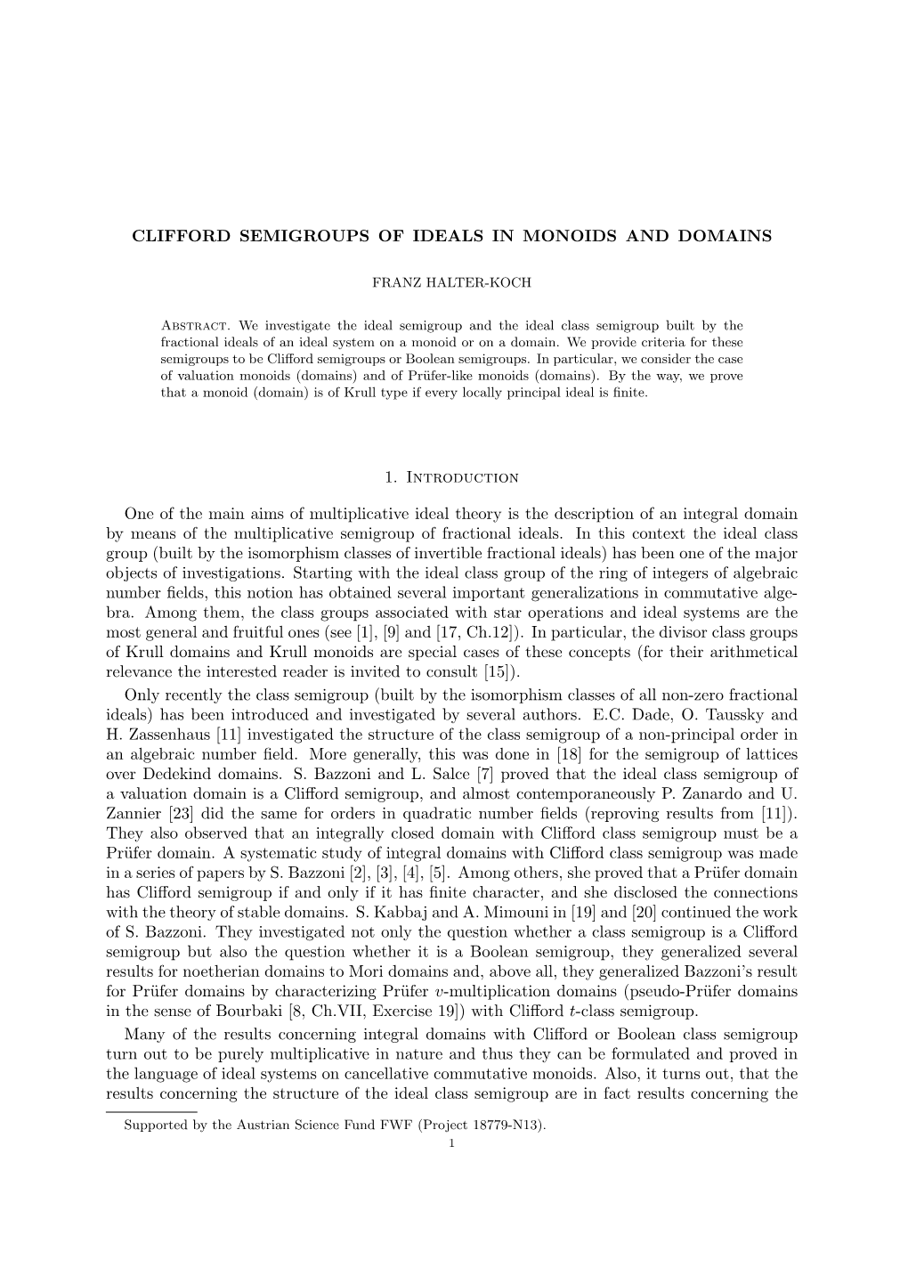 Clifford Semigroups of Ideals in Monoids and Domains 11