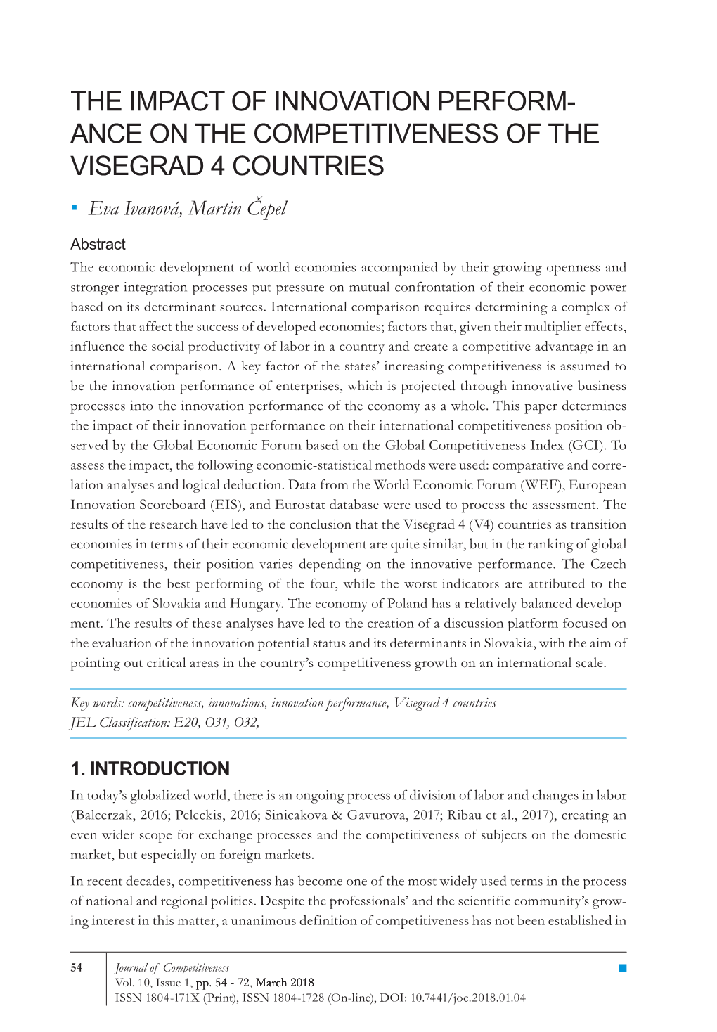 ANCE on the COMPETITIVENESS of the VISEGRAD 4 COUNTRIES ▪ Eva Ivanová, Martin Čepel