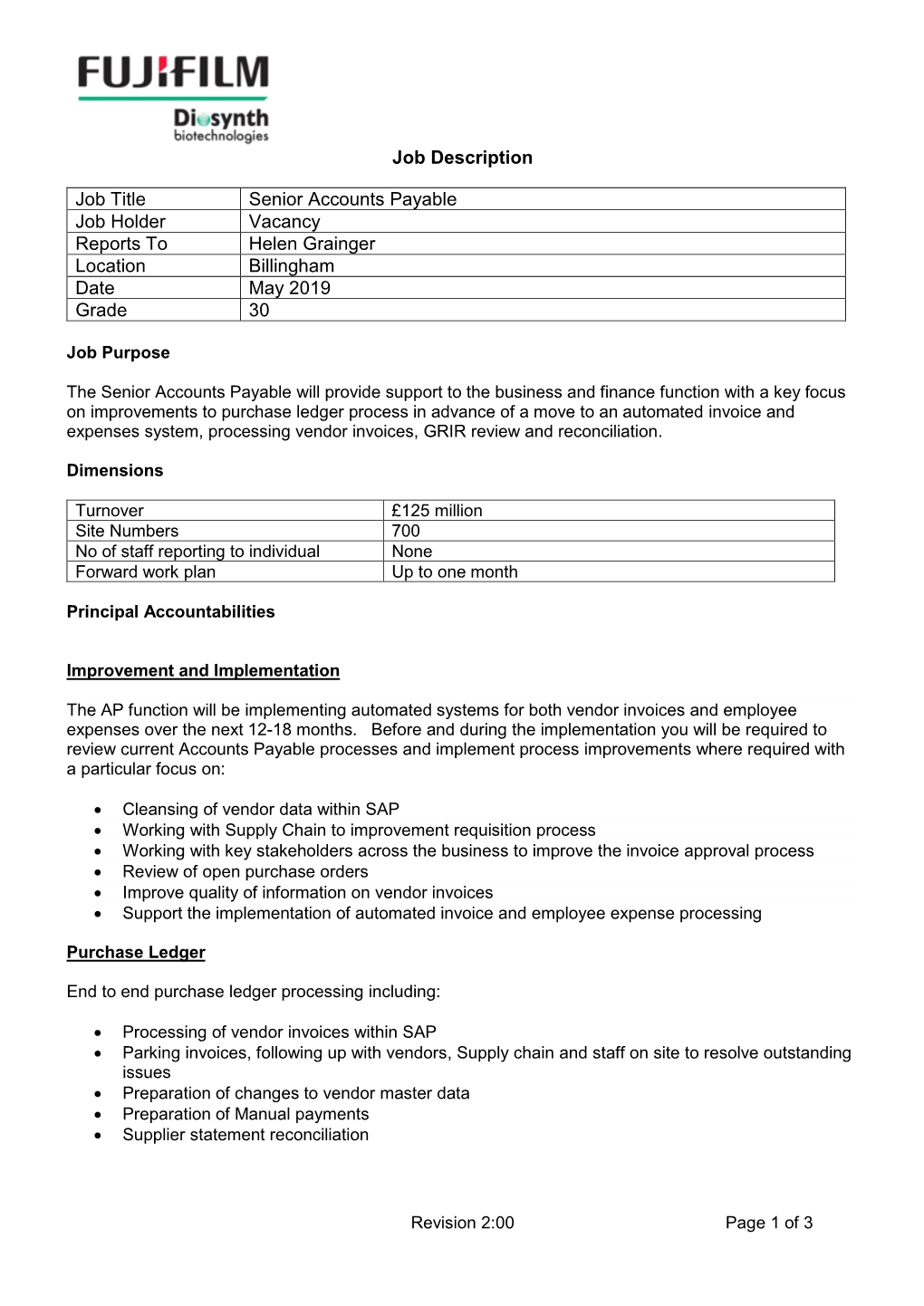 Job Description Job Title Senior Accounts Payable Job Holder